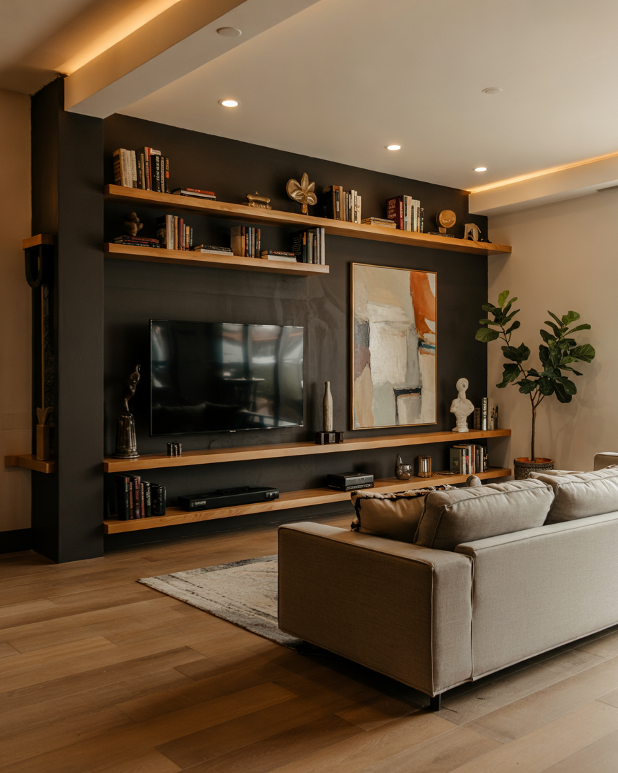 41 Black Accent Wall Living Room Ideas 2025 with Decor Tips for Tv ...