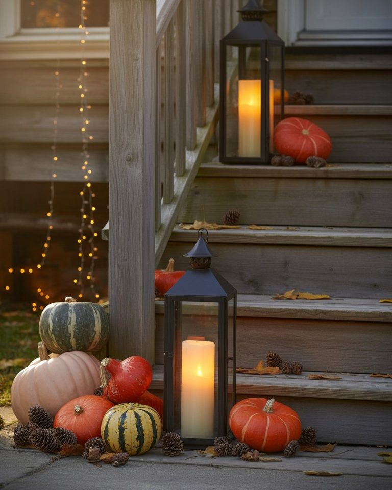 36 Fall Outdoor Decor Ideas for Porches Yards and Steps with Mums Hay ...