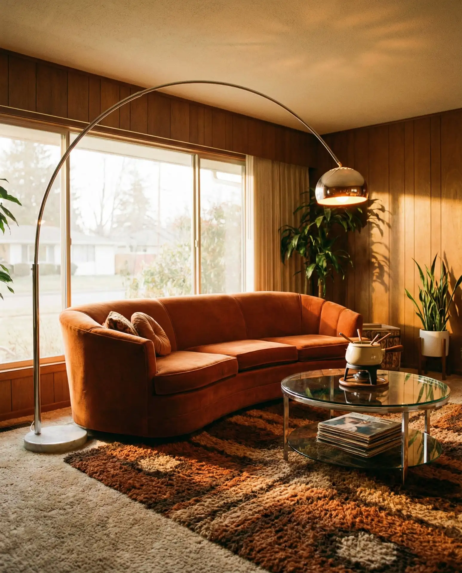 70s Living Room with Retro Curves and Warm Palettes 1