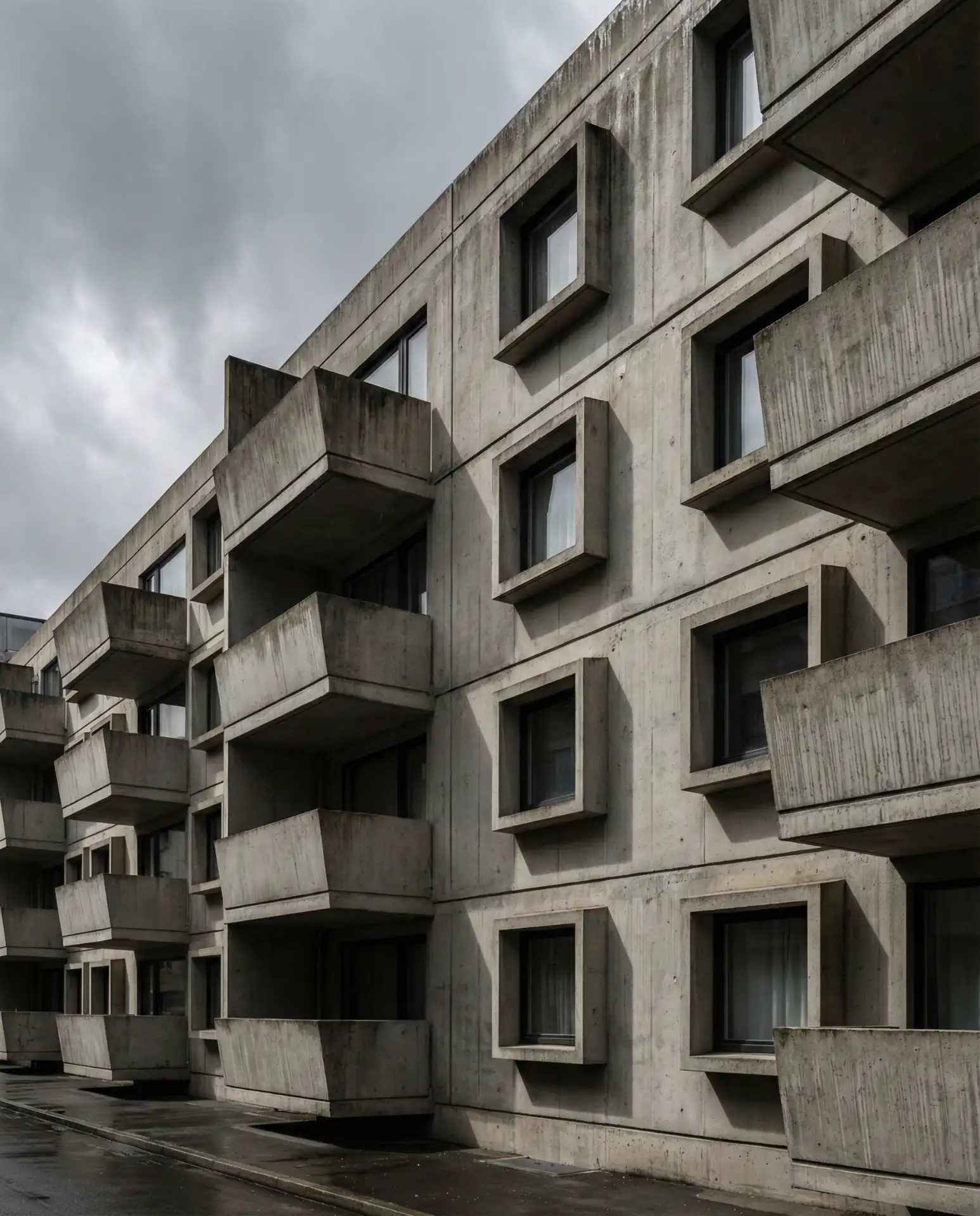 Apartment Architecture with Brutalist Concrete Facade 1