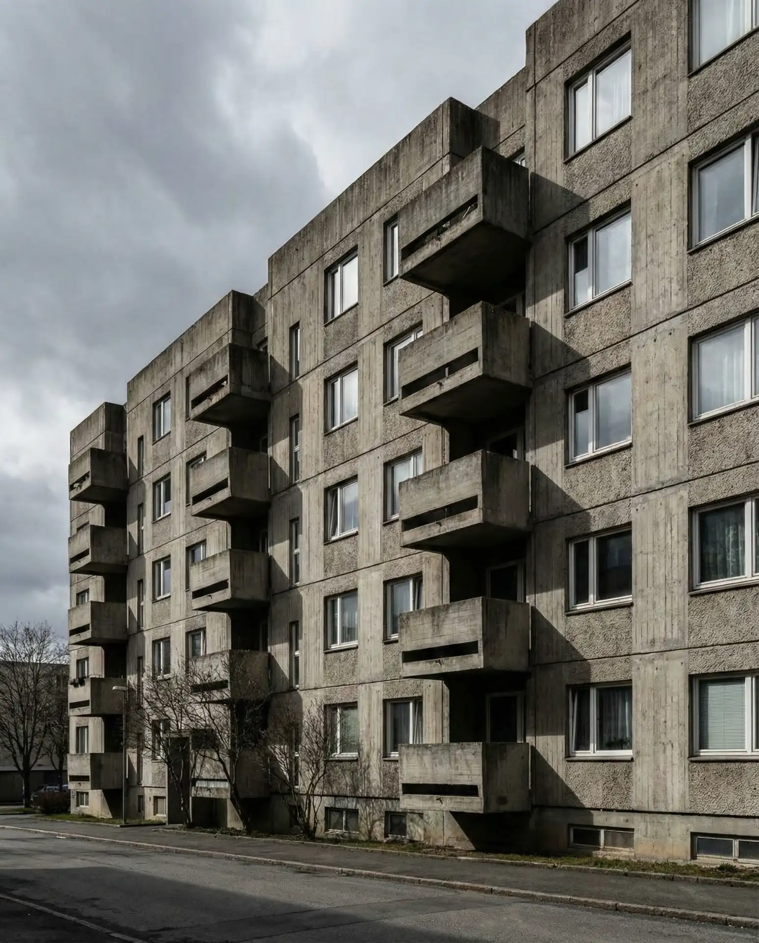 Apartment Architecture with Brutalist Concrete Facade 2