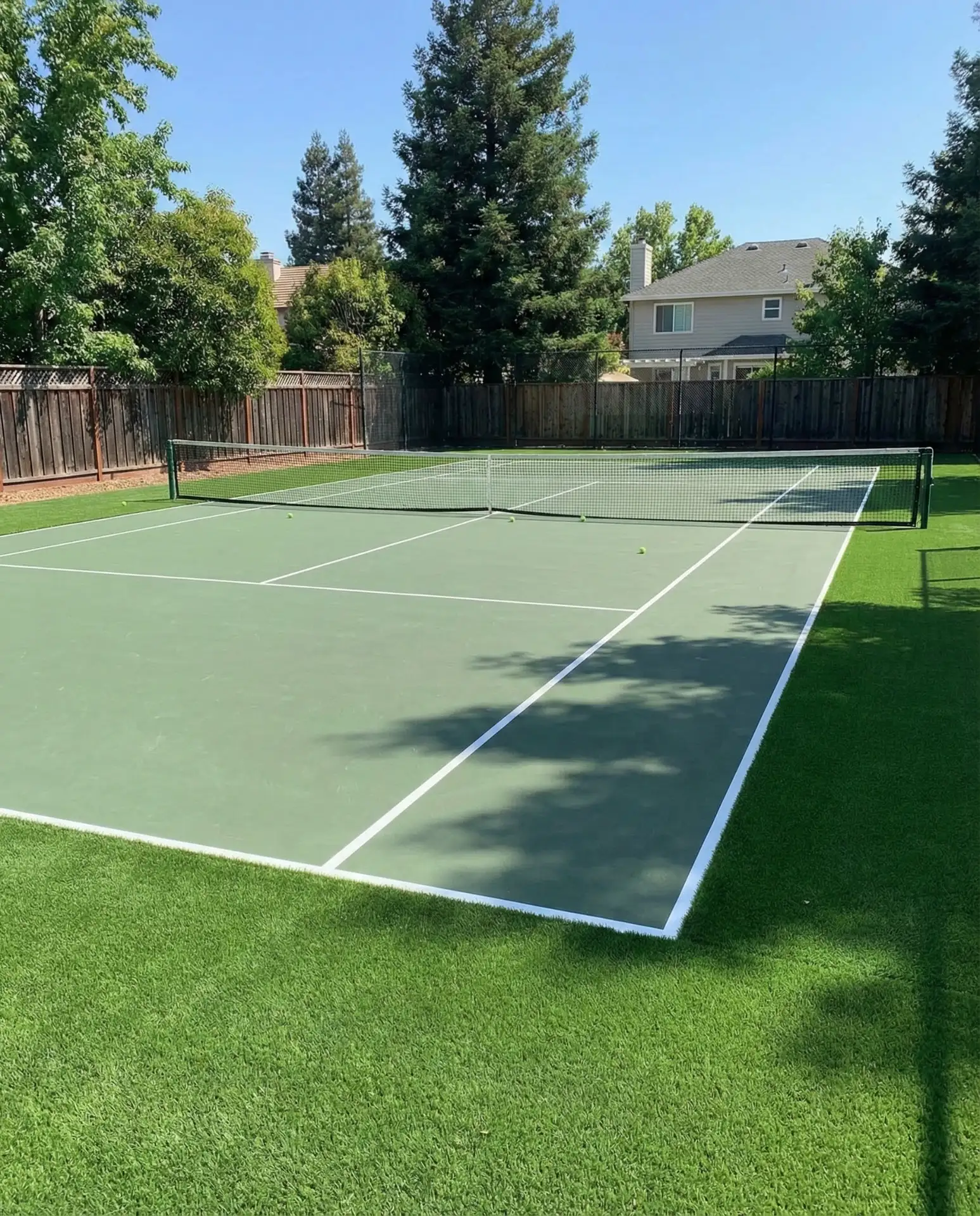 Backyard Tennis Court with Artificial Turf Surround