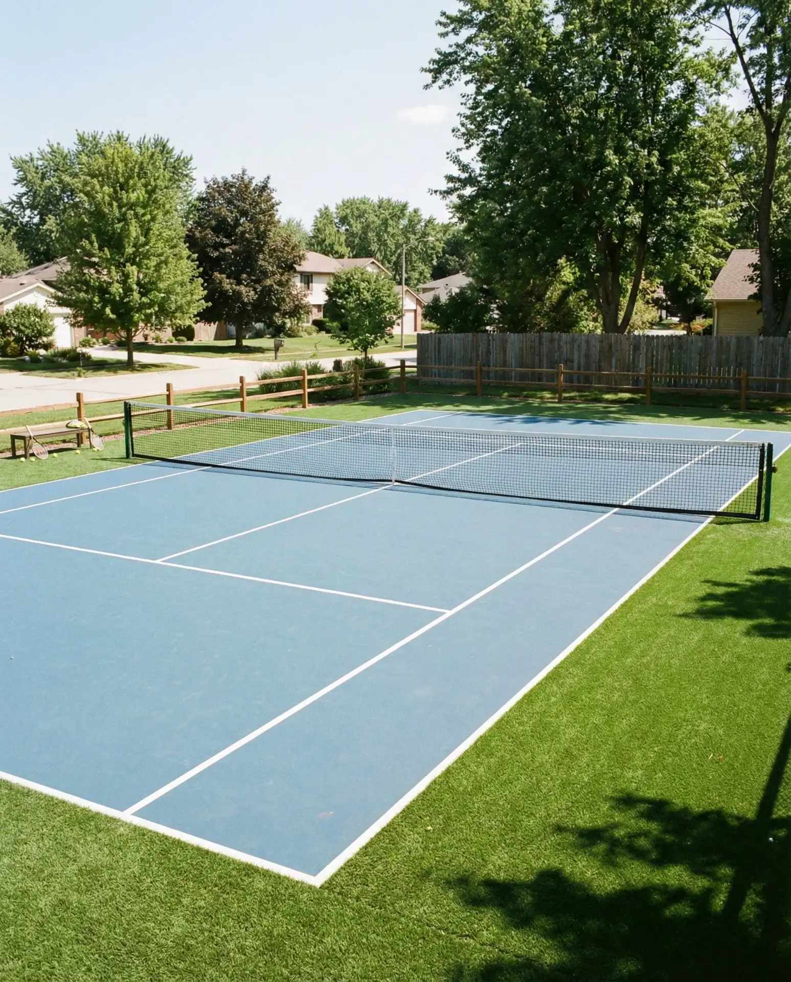 Backyard Tennis Court with Artificial Turf Surround
