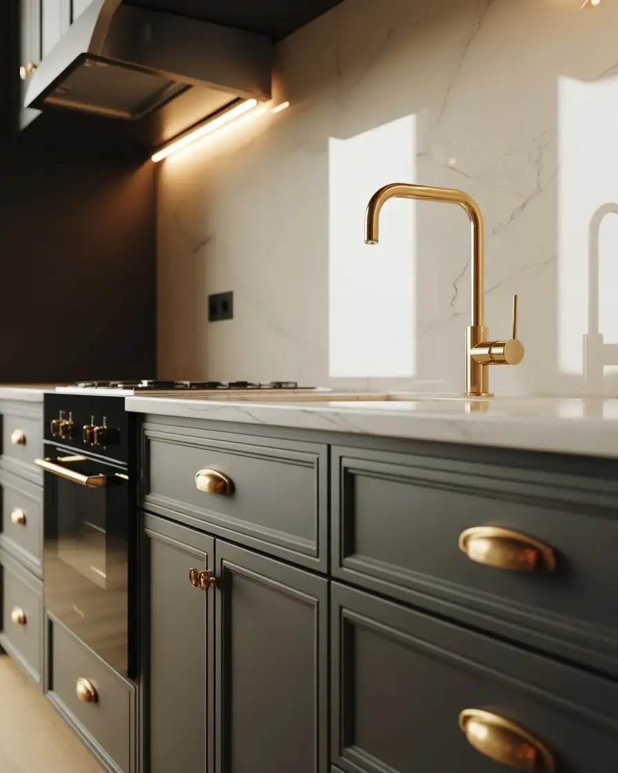 Black Cabinets with Gold Hardware and Handles 2