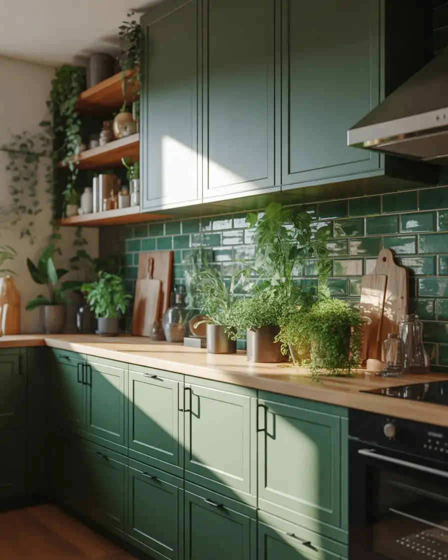 Black and Green Kitchen with Natural Elements 1