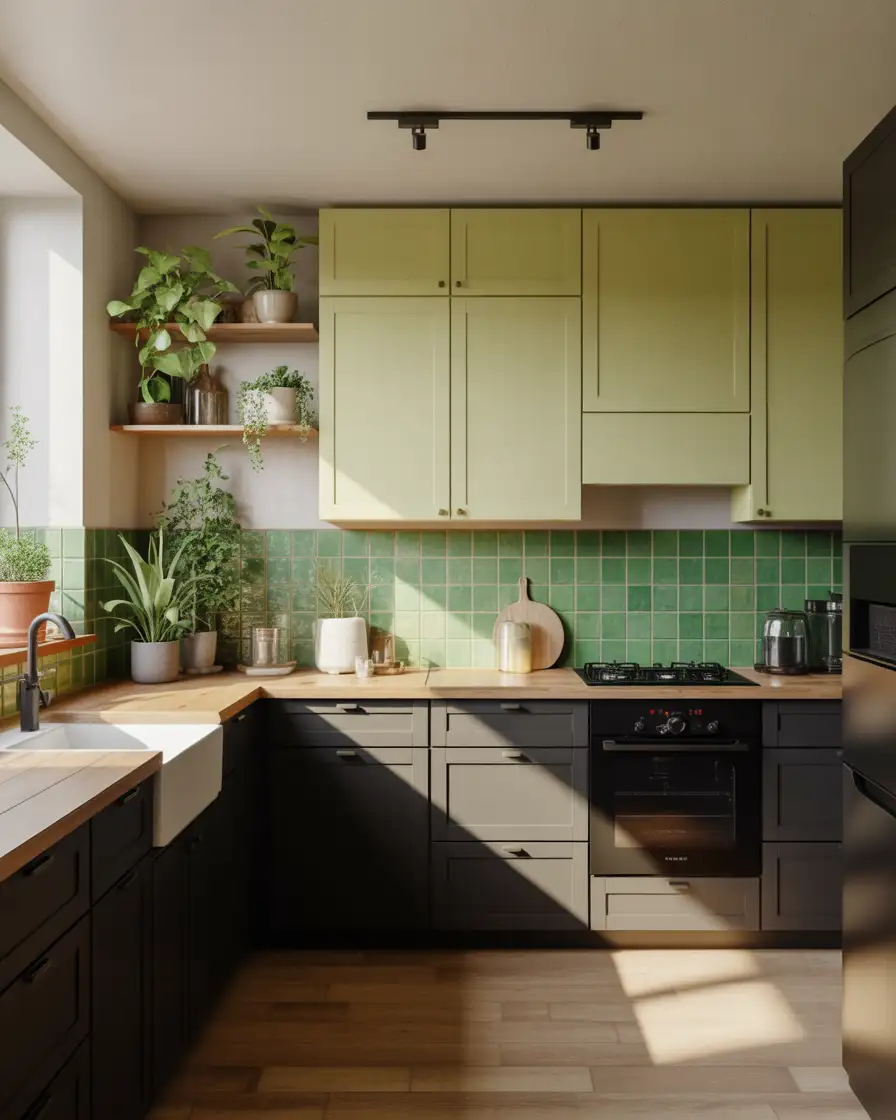 Black and Green Kitchen with Natural Elements 2
