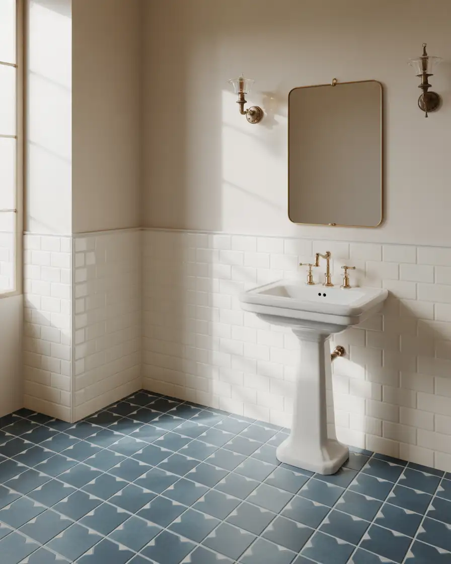 Blue Geometric Encaustic Tile 1