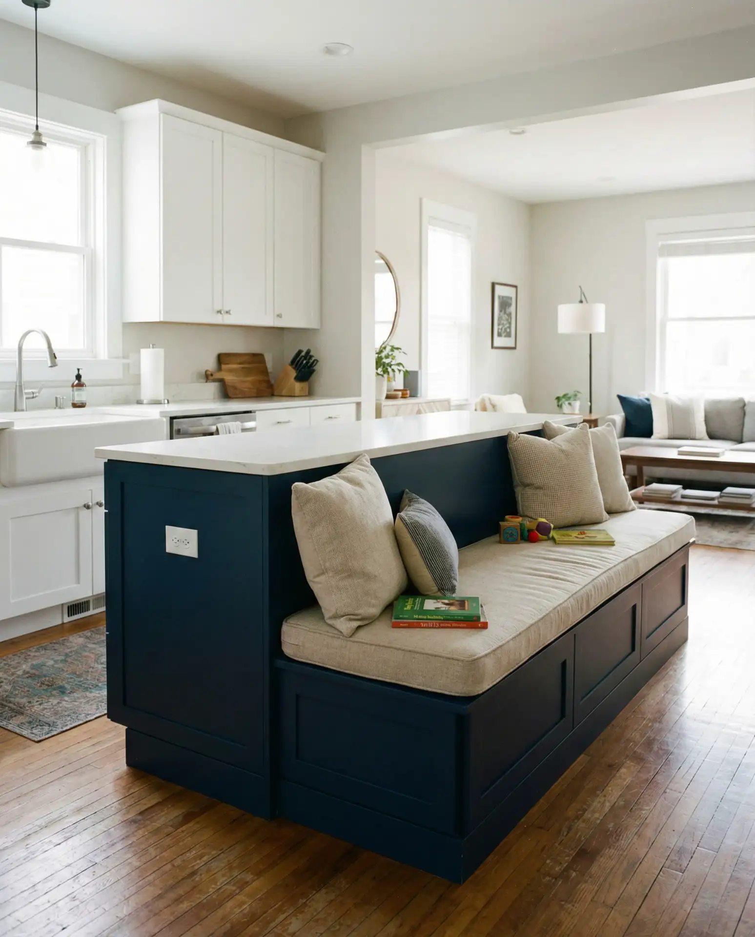 Blue Kitchen Island with Built-In Seating 1