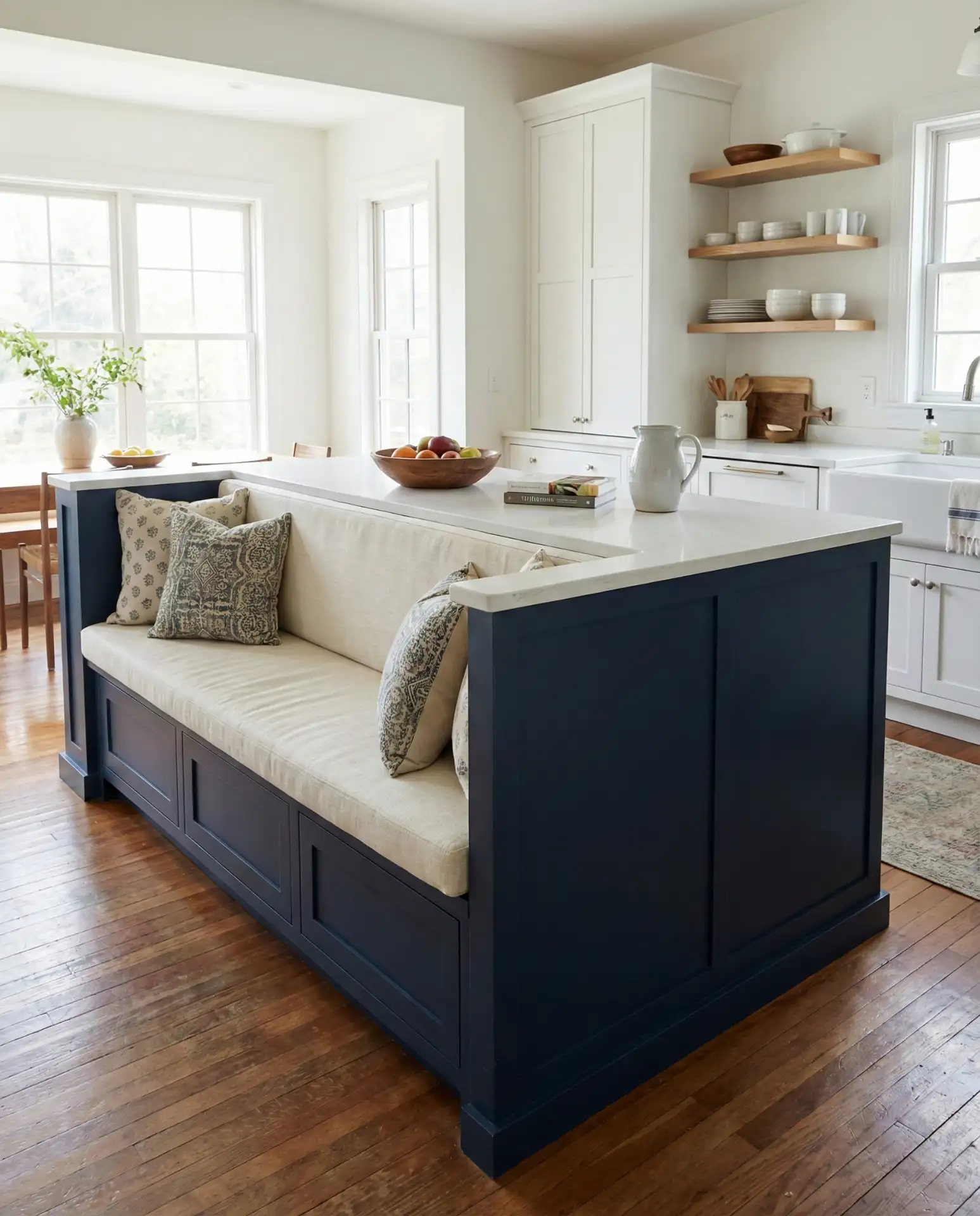 Blue Kitchen Island with Built-In Seating 2