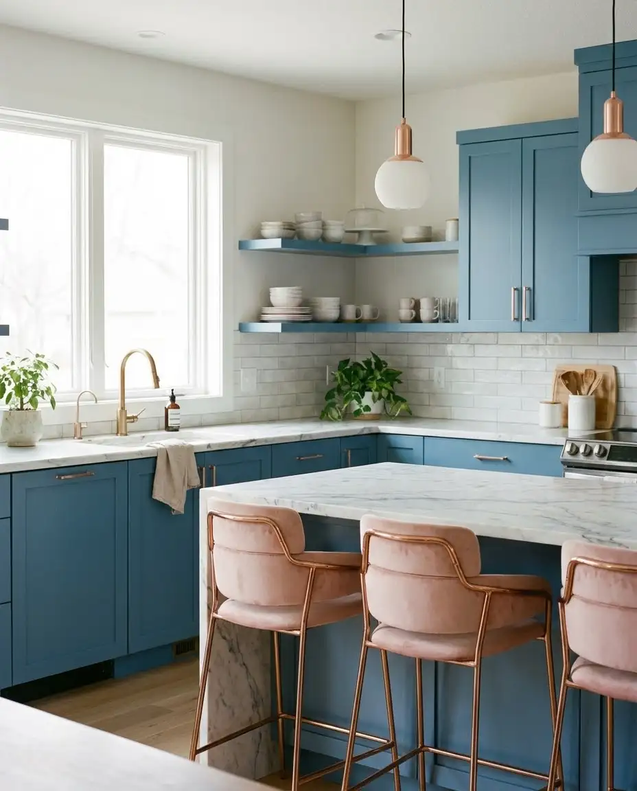 Blue Kitchen with Pink Accents 1