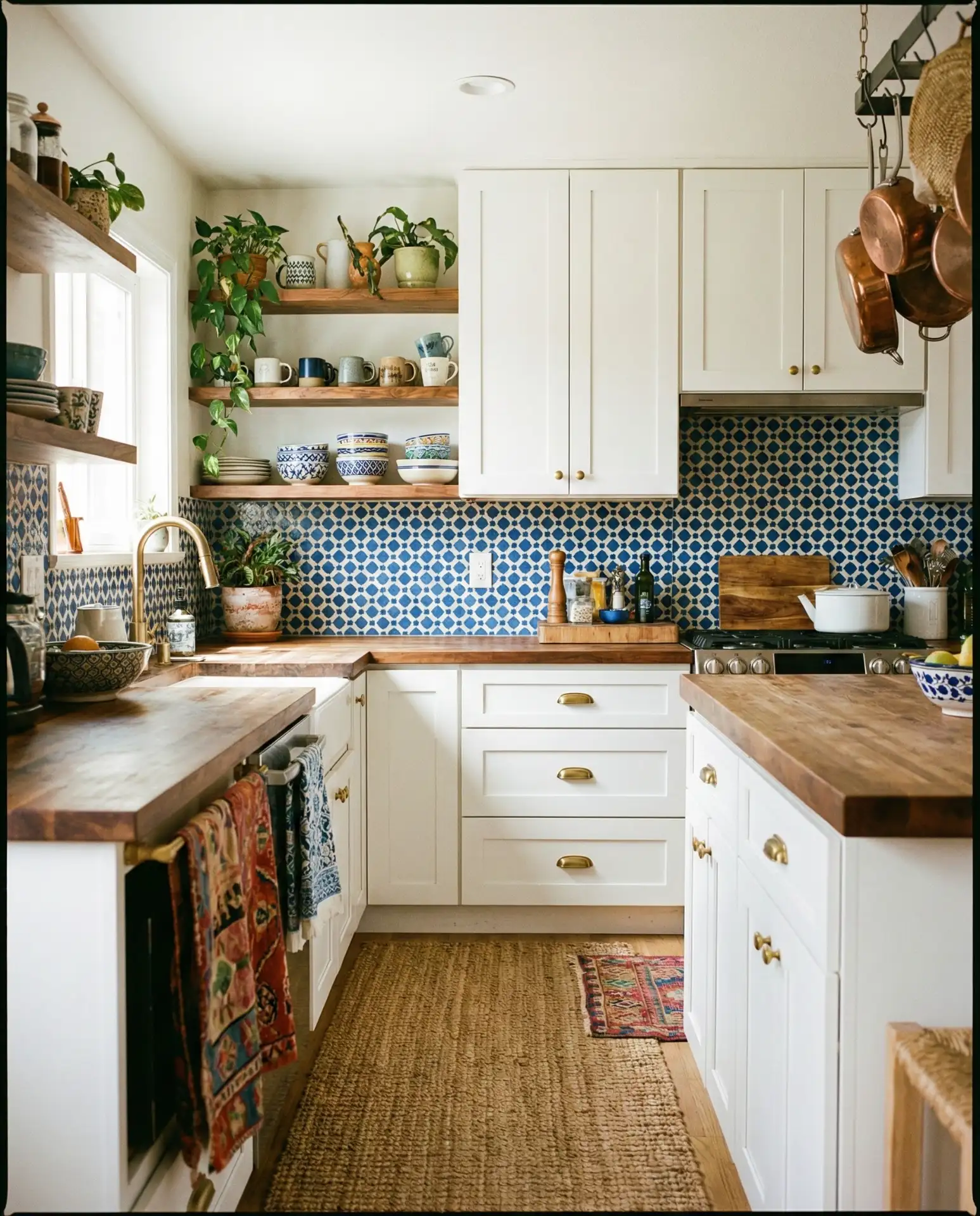 Blue Patterned Tile Backsplash 2