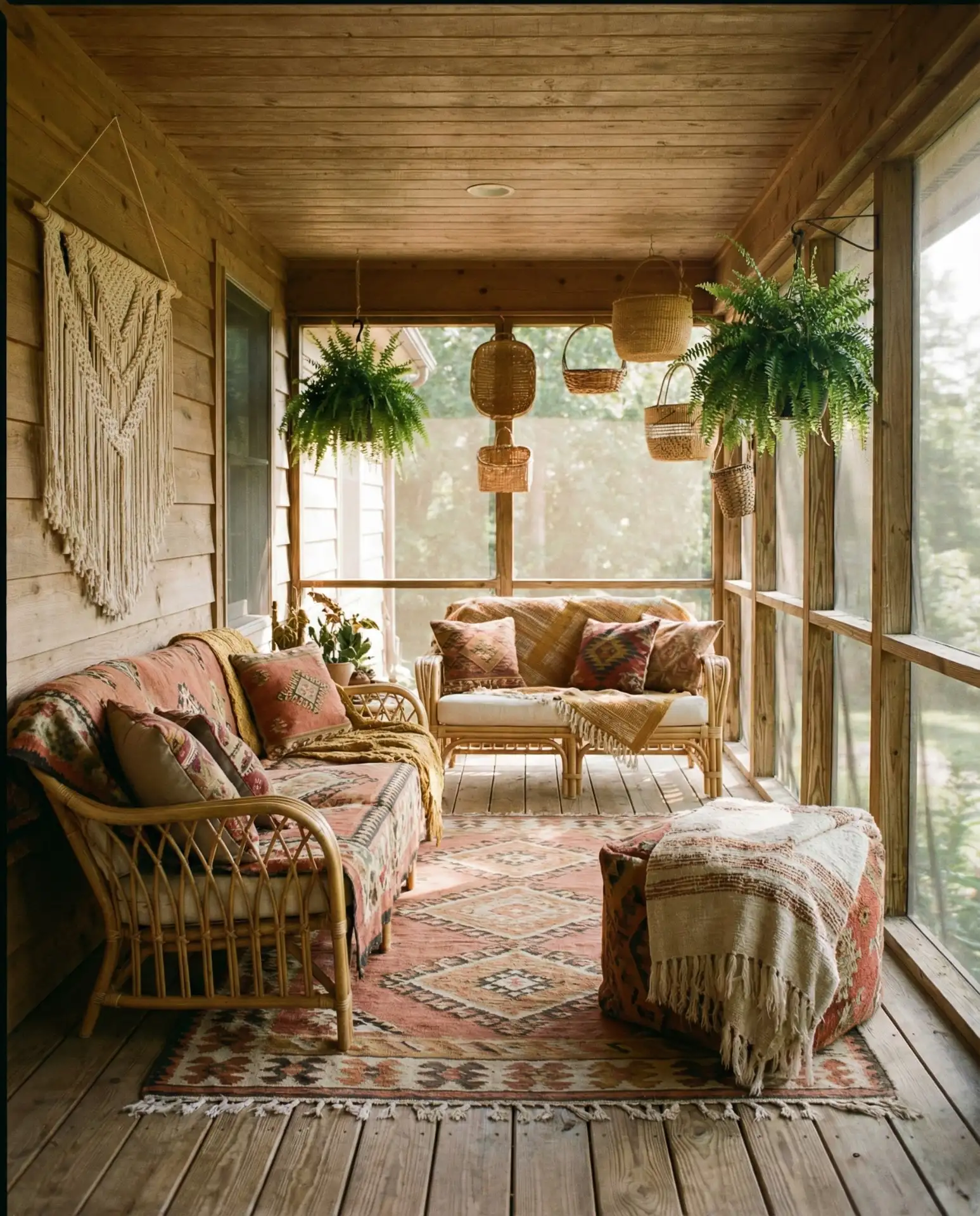 Boho Layered Lounge with Macramé and Rattan 1