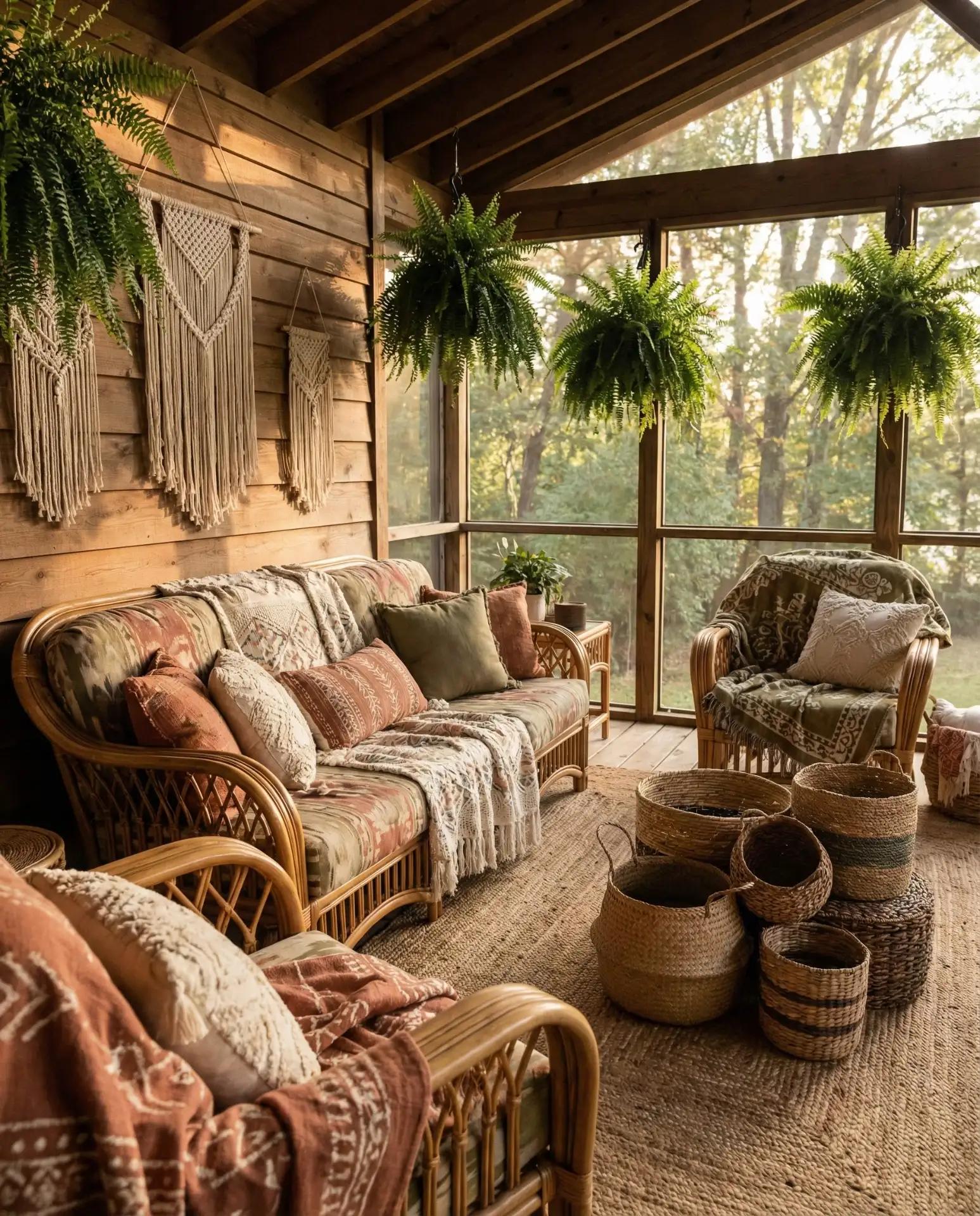Boho Layered Lounge with Macramé and Rattan 2