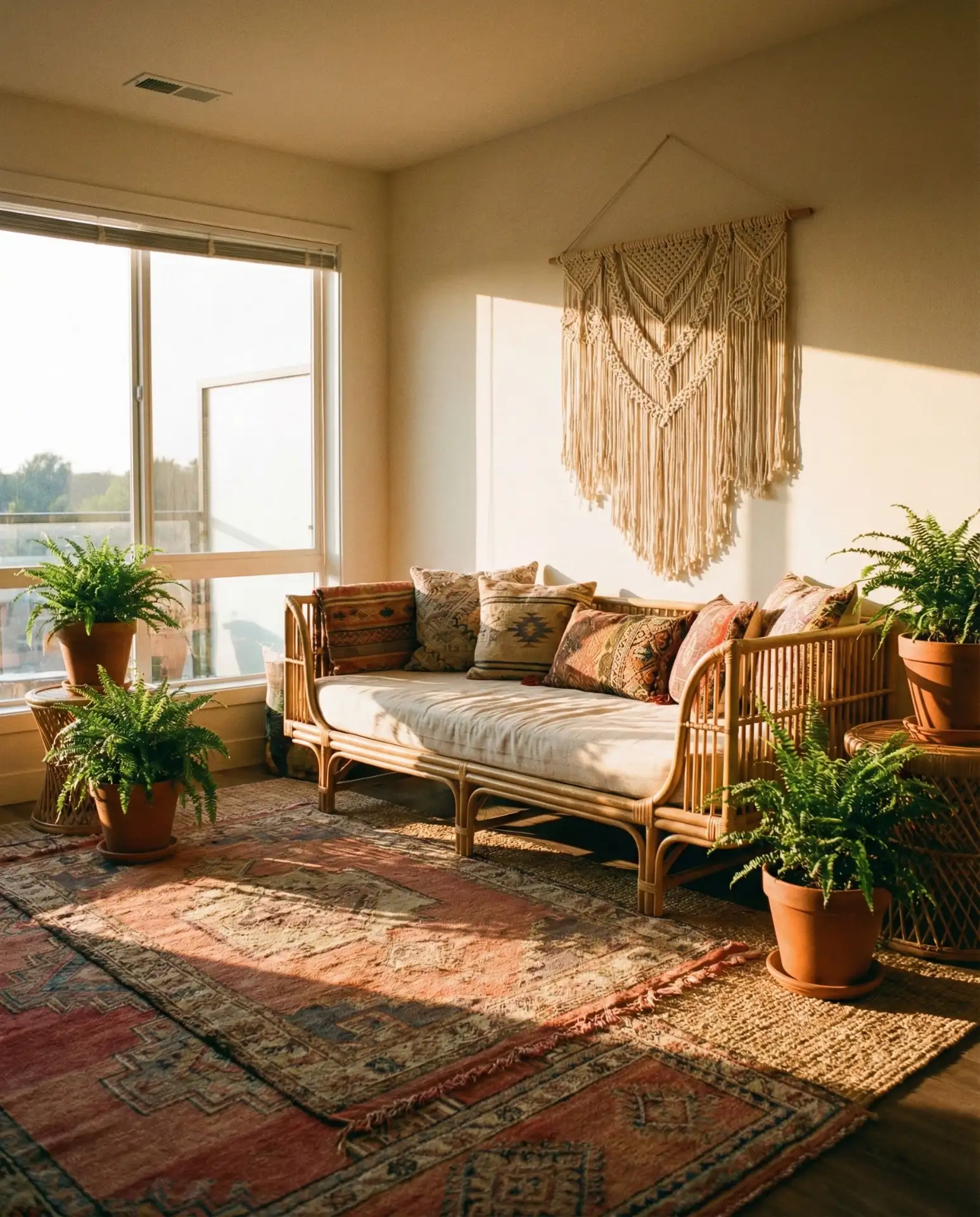 Boho Living Room with Layered Textiles and Global Accents 1