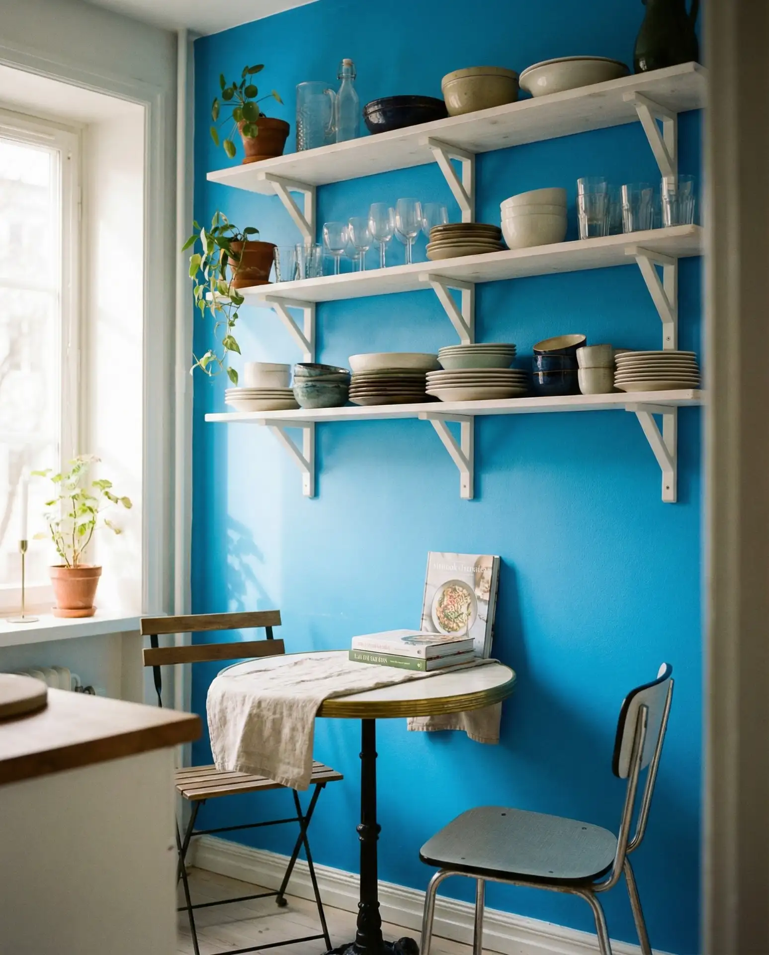 Bright Blue Open Shelving Display 1