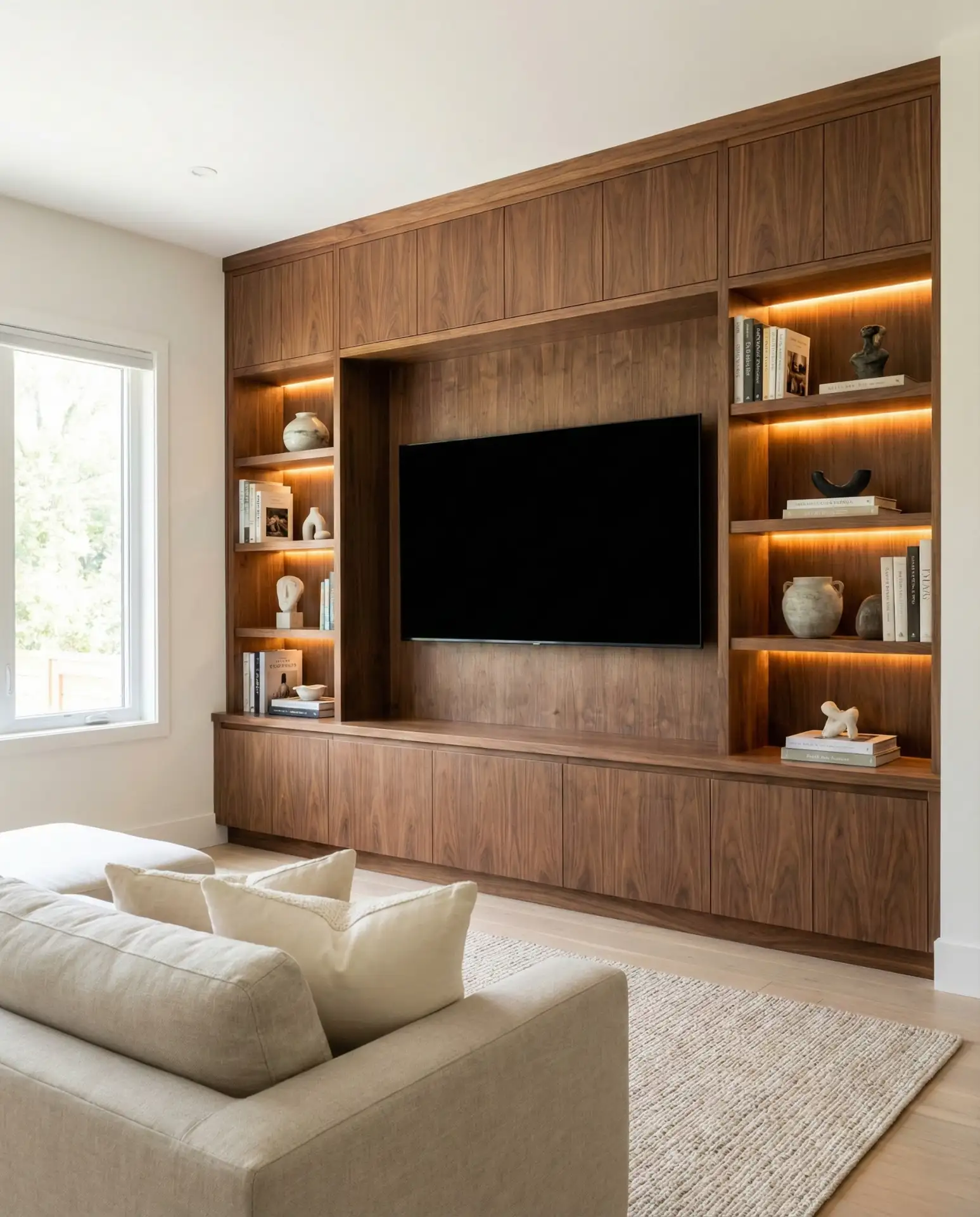 Built-In Media Wall with Hidden Storage 1