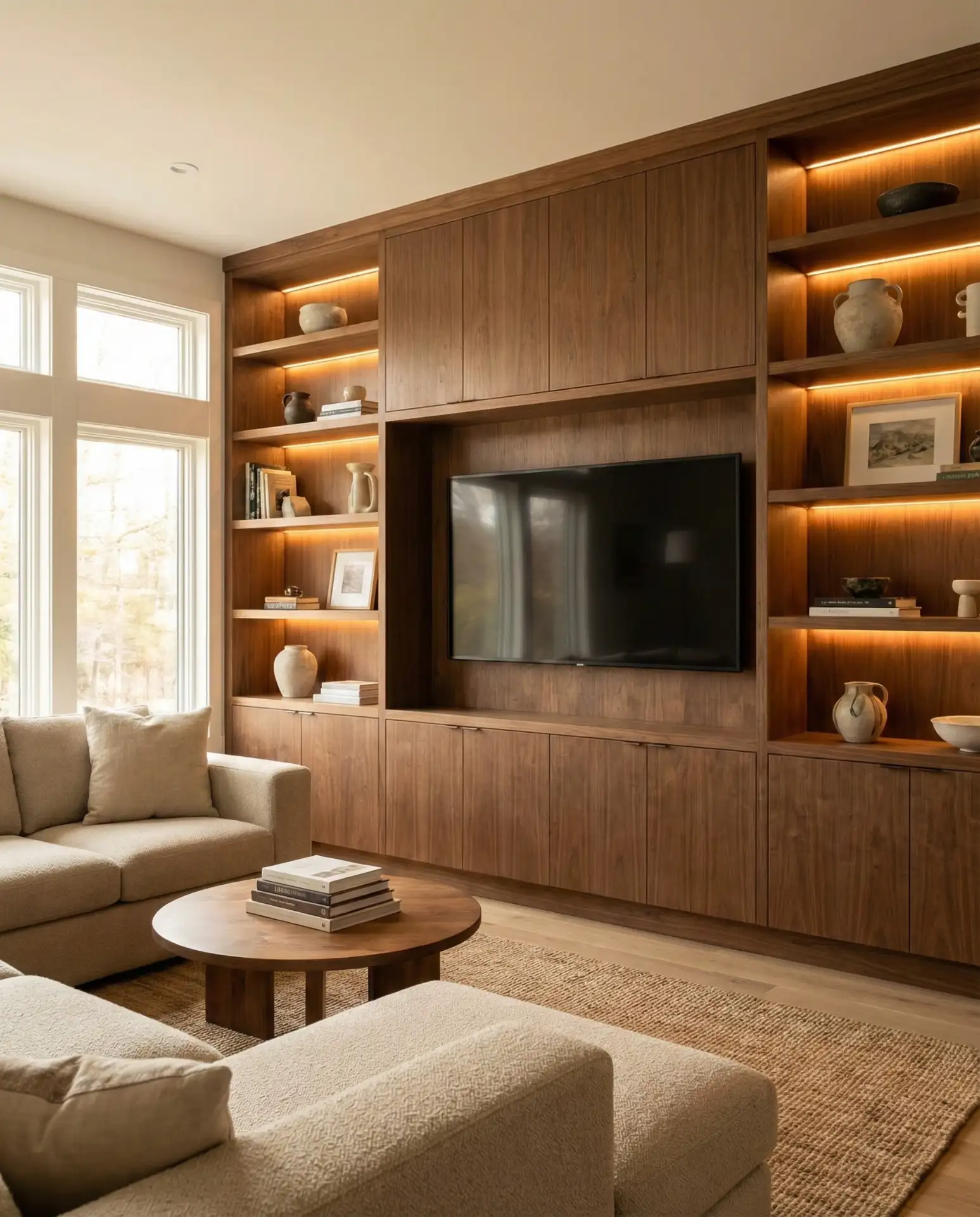 Built-In Media Wall with Hidden Storage 2