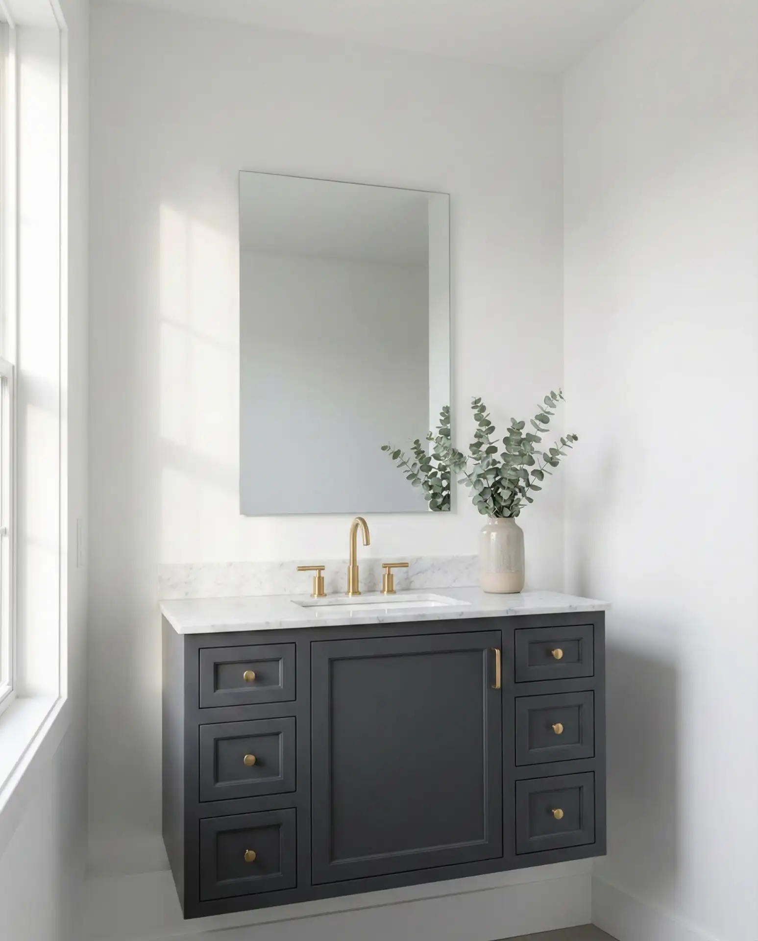 Charcoal Gray Vanity with White Marble 1