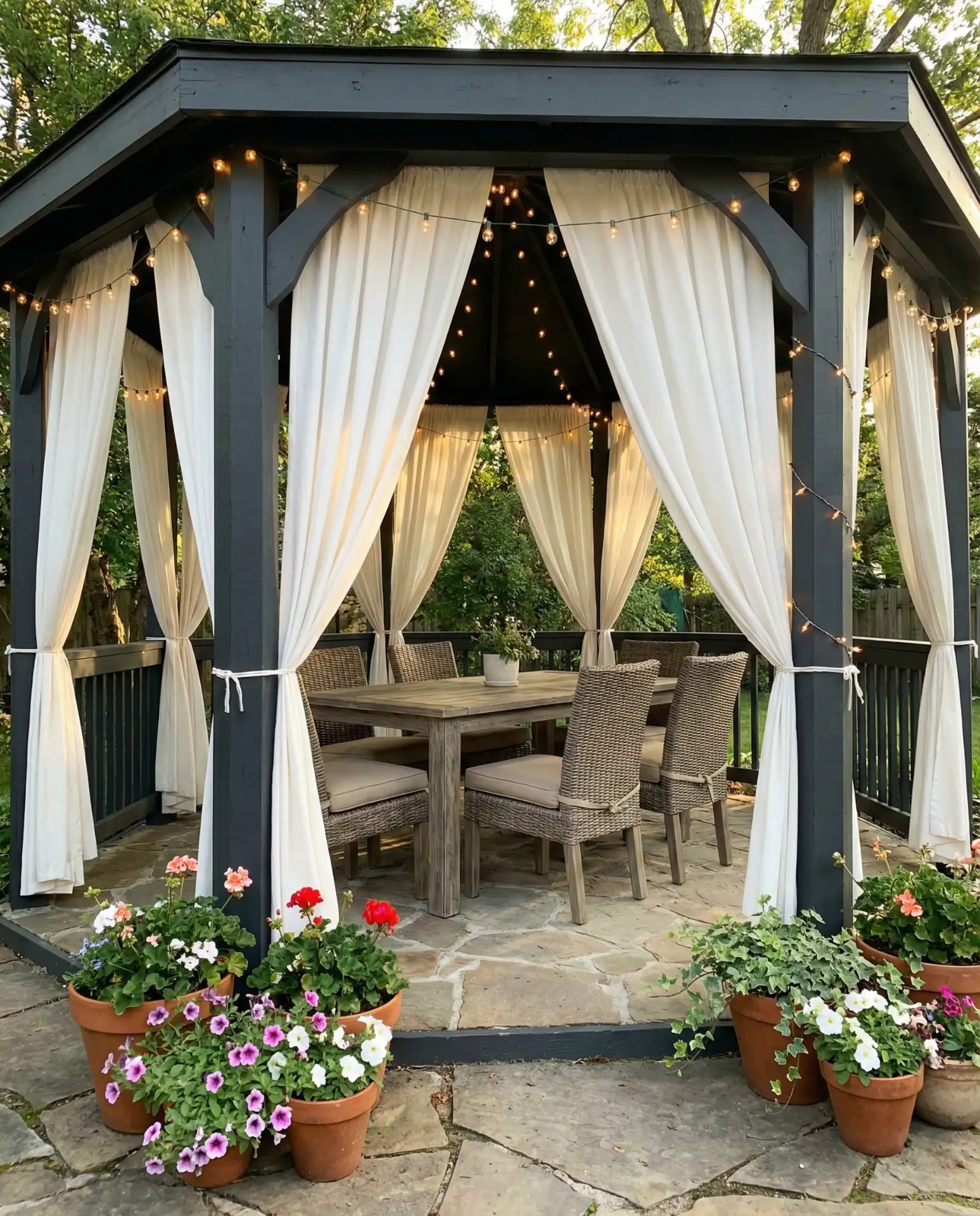Cheap Gazebo Makeover with Paint and Fabric 1