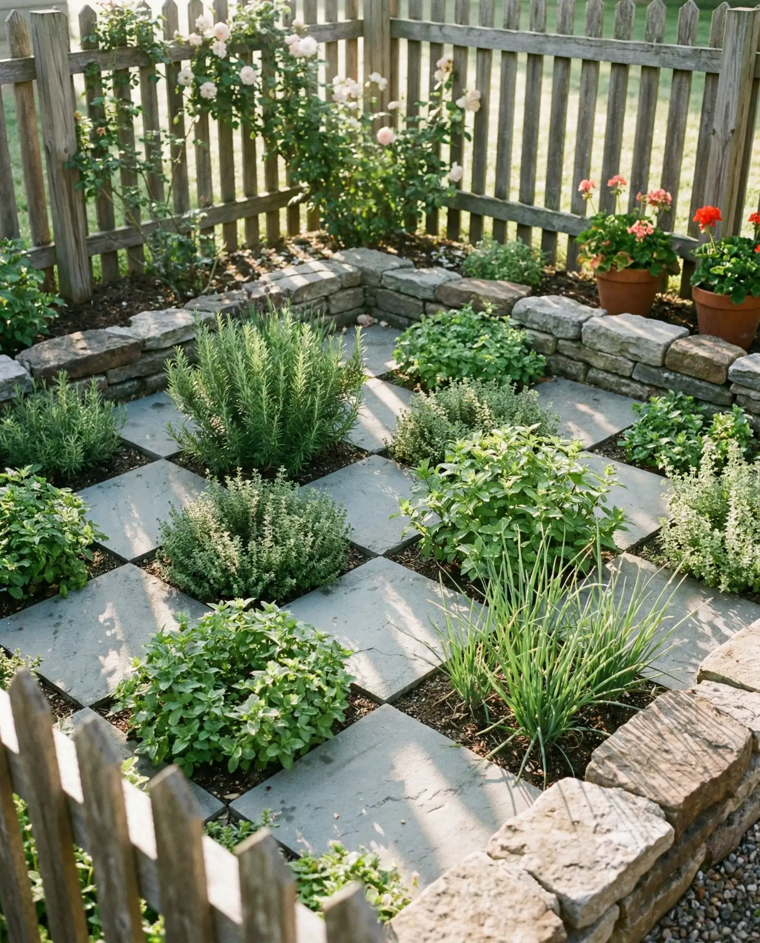 Checkerboard Herb Garden with Stone Dividers 1