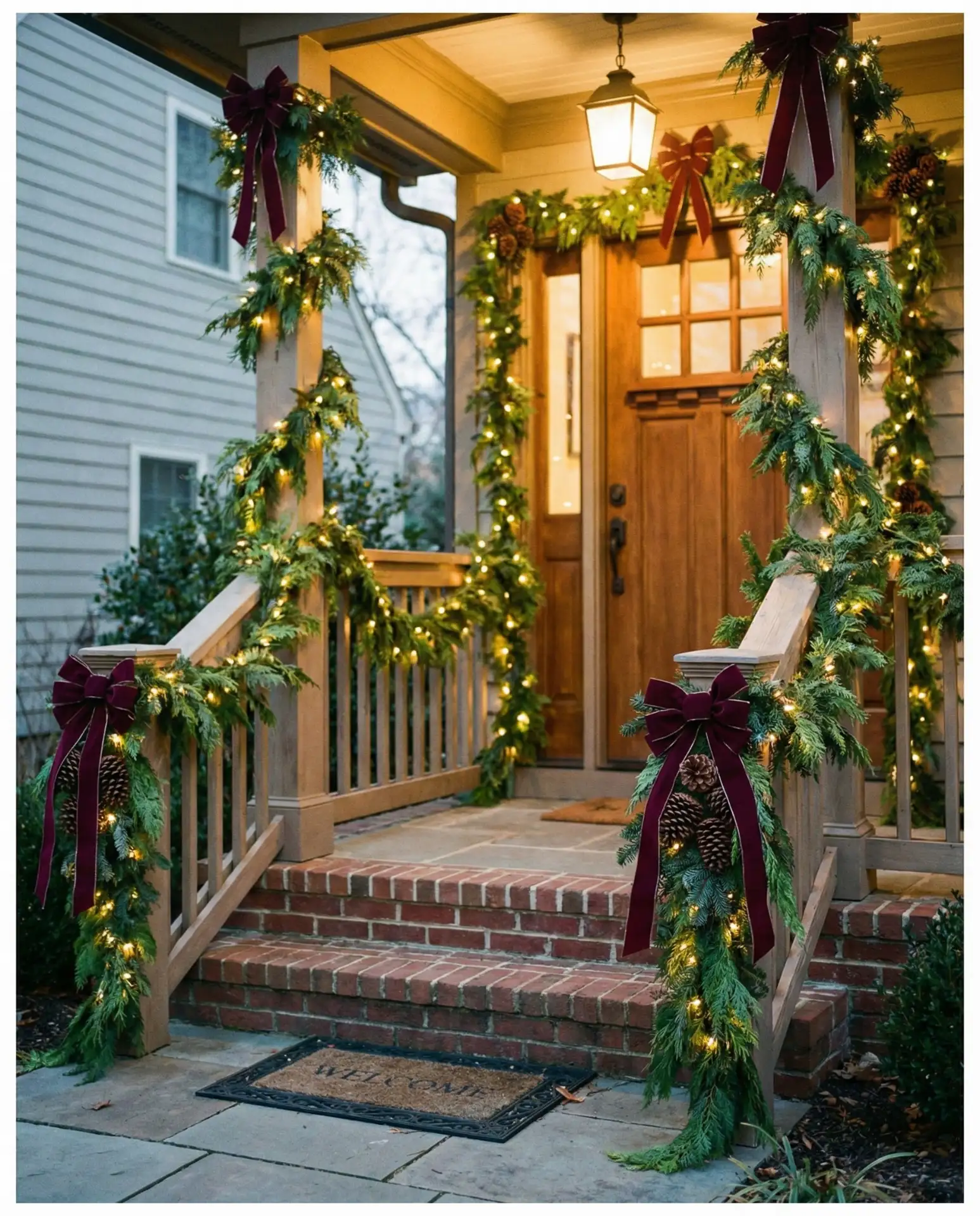 Classic Christmas Garland on Front Railings 1