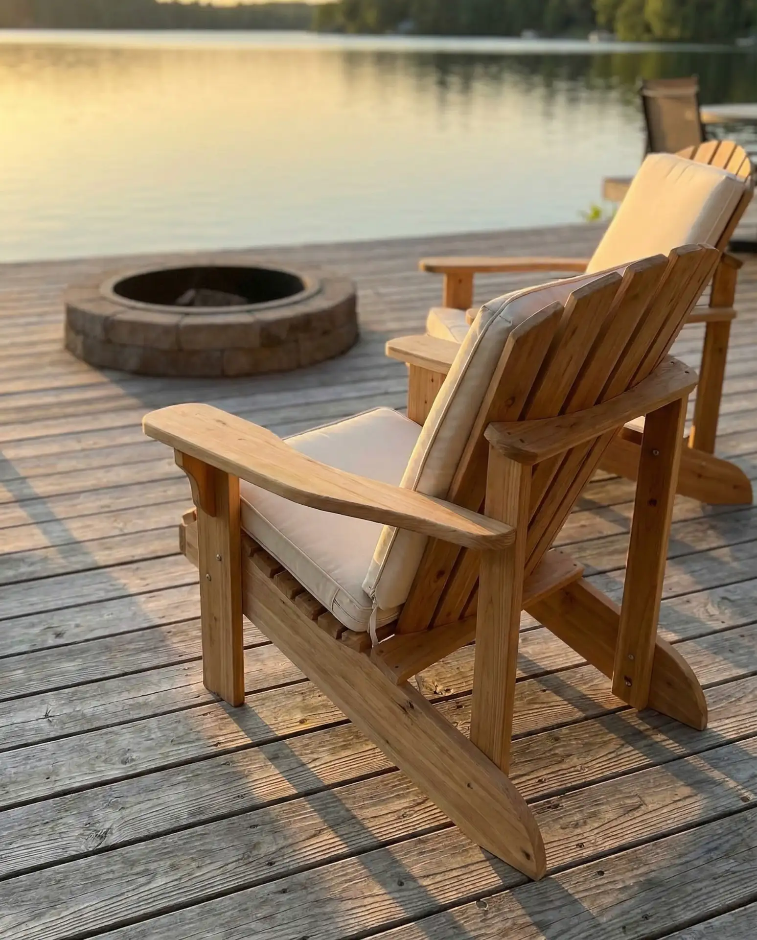 Classic Wooden Adirondack Chairs with Deep Cushions 2