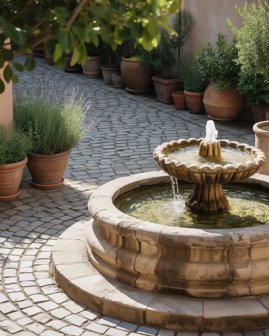 Cobblestone Courtyard with Central Fountain 1