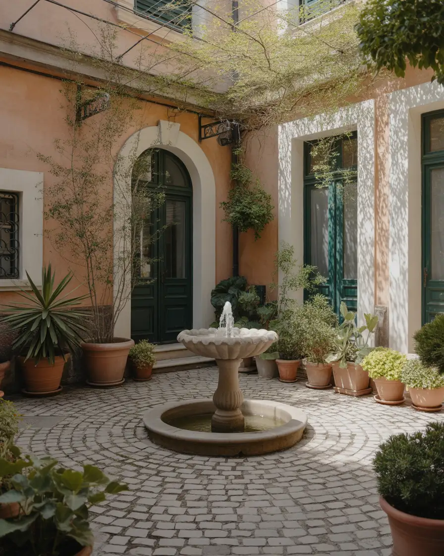 Cobblestone Courtyard with Central Fountain 2
