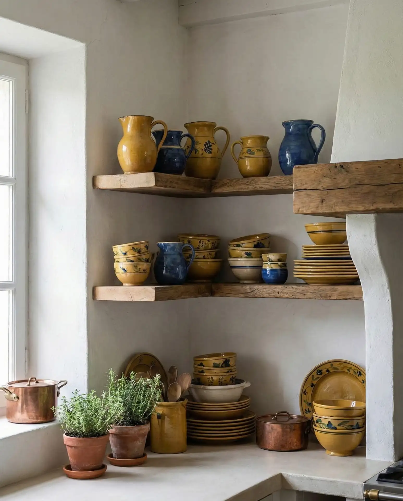 Colorful Pottery Display on Open Shelves 2