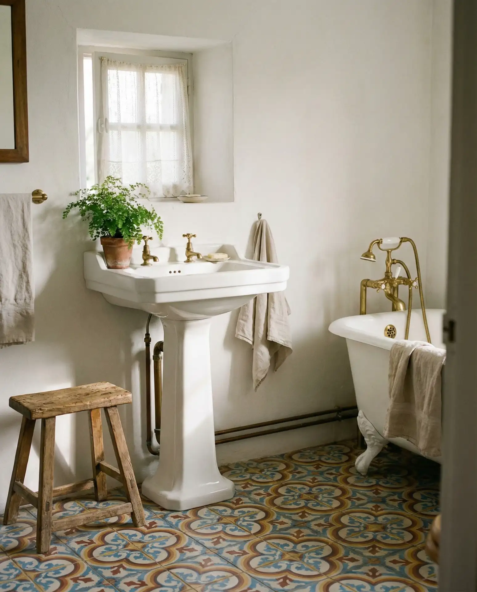 Colorful Tile Bathroom with Vintage Fixtures 1