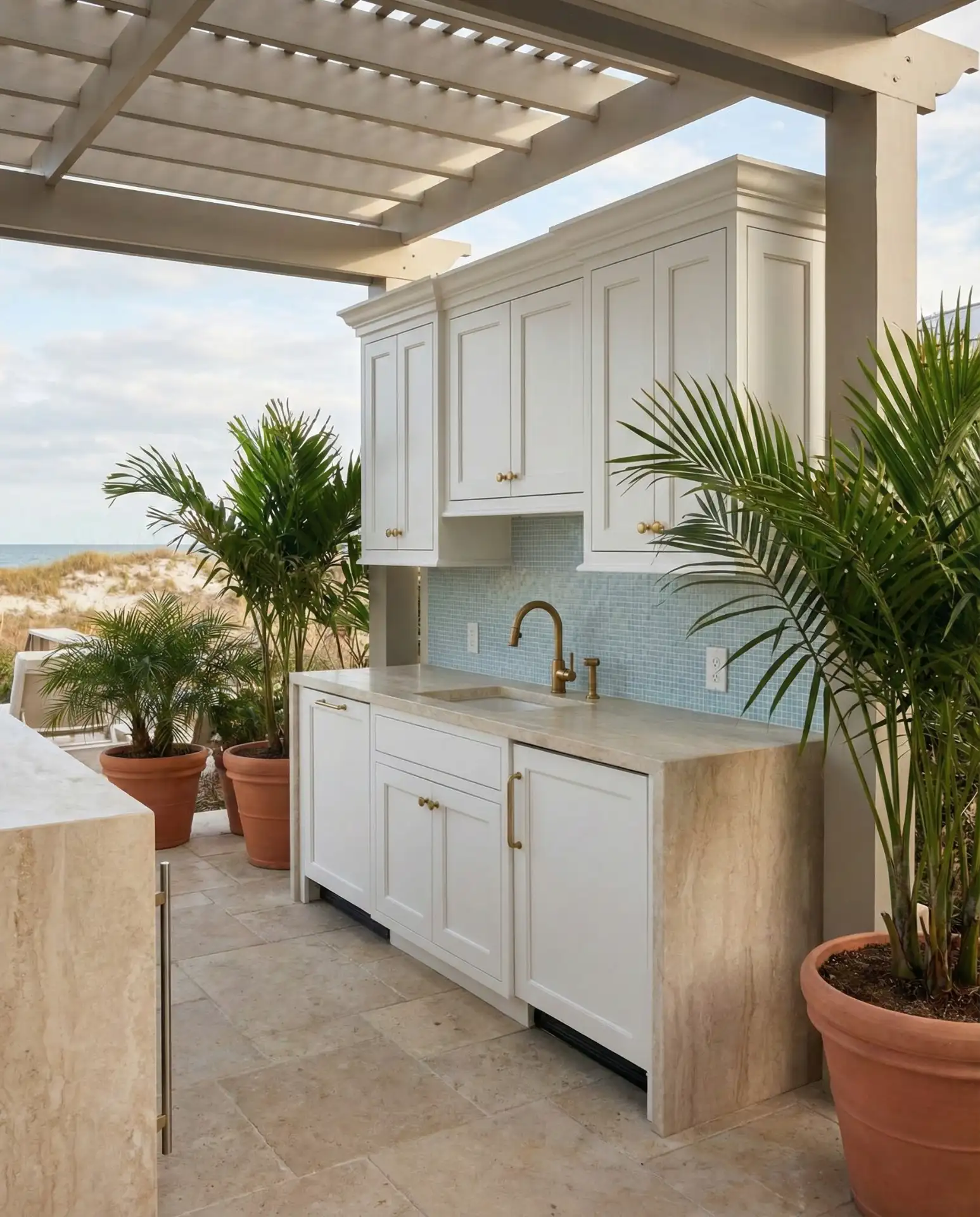 Compact Coastal Kitchen with White Cabinetry 1