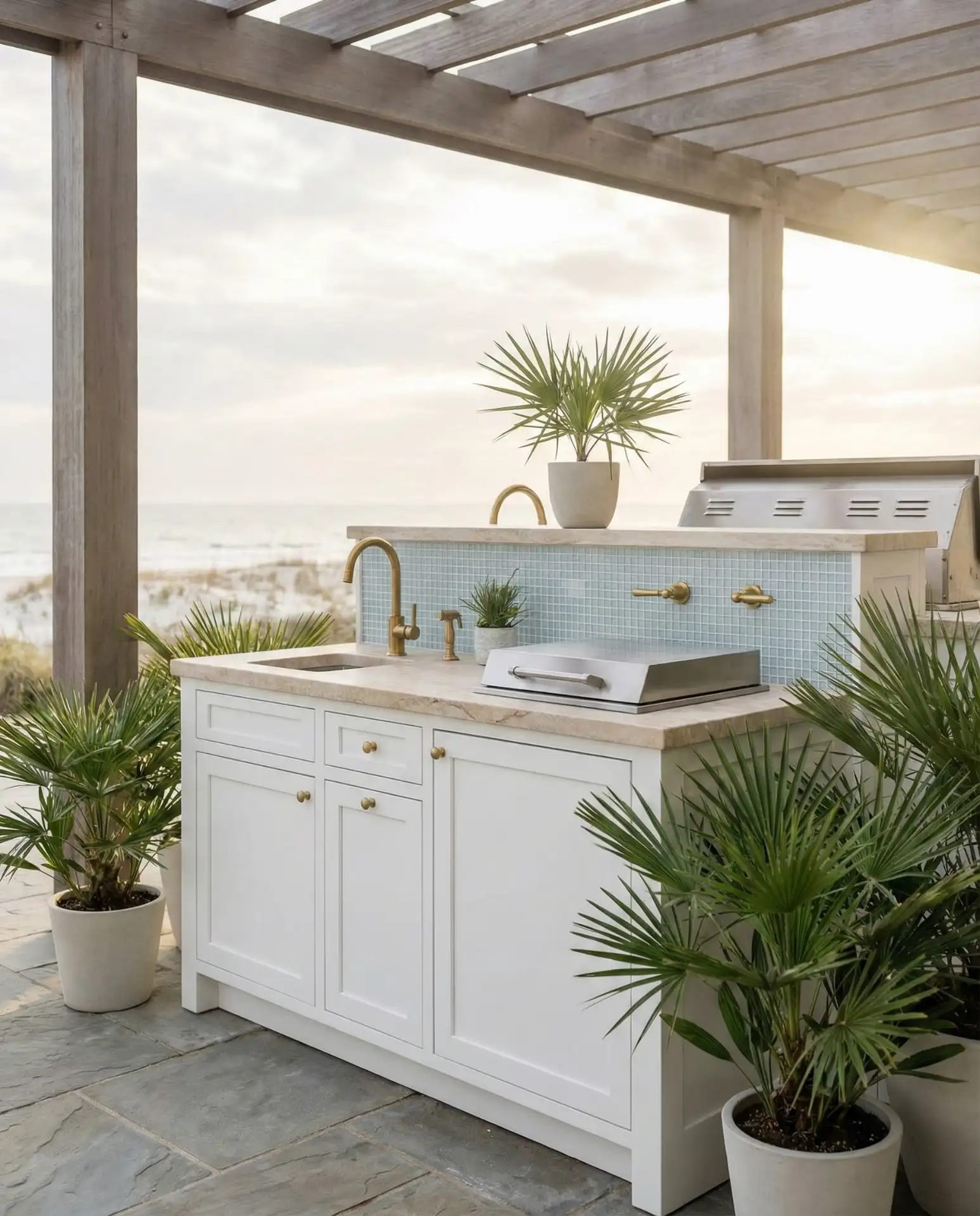 Compact Coastal Kitchen with White Cabinetry 2