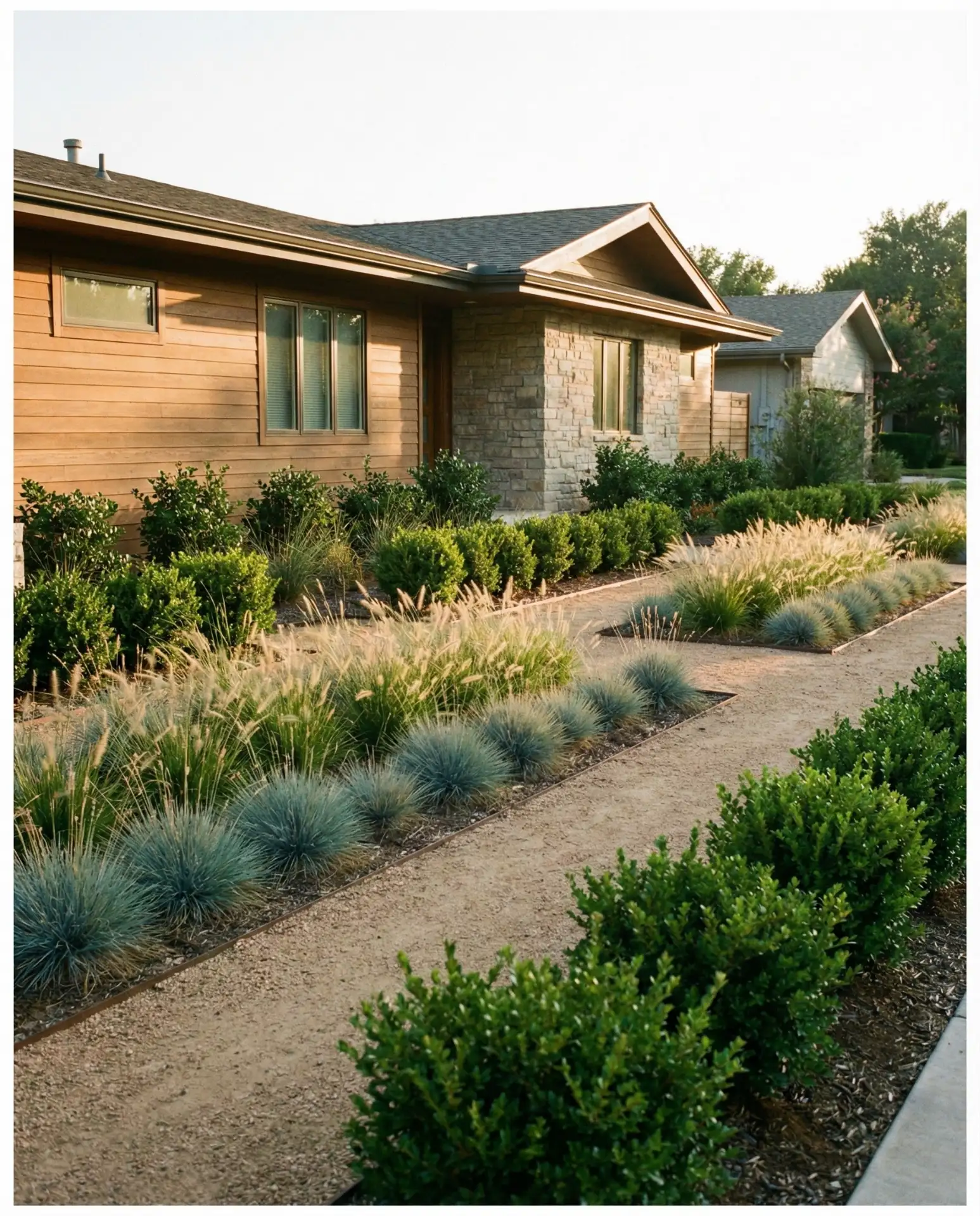 Contemporary Ranch House with Linear Planting Beds 1
