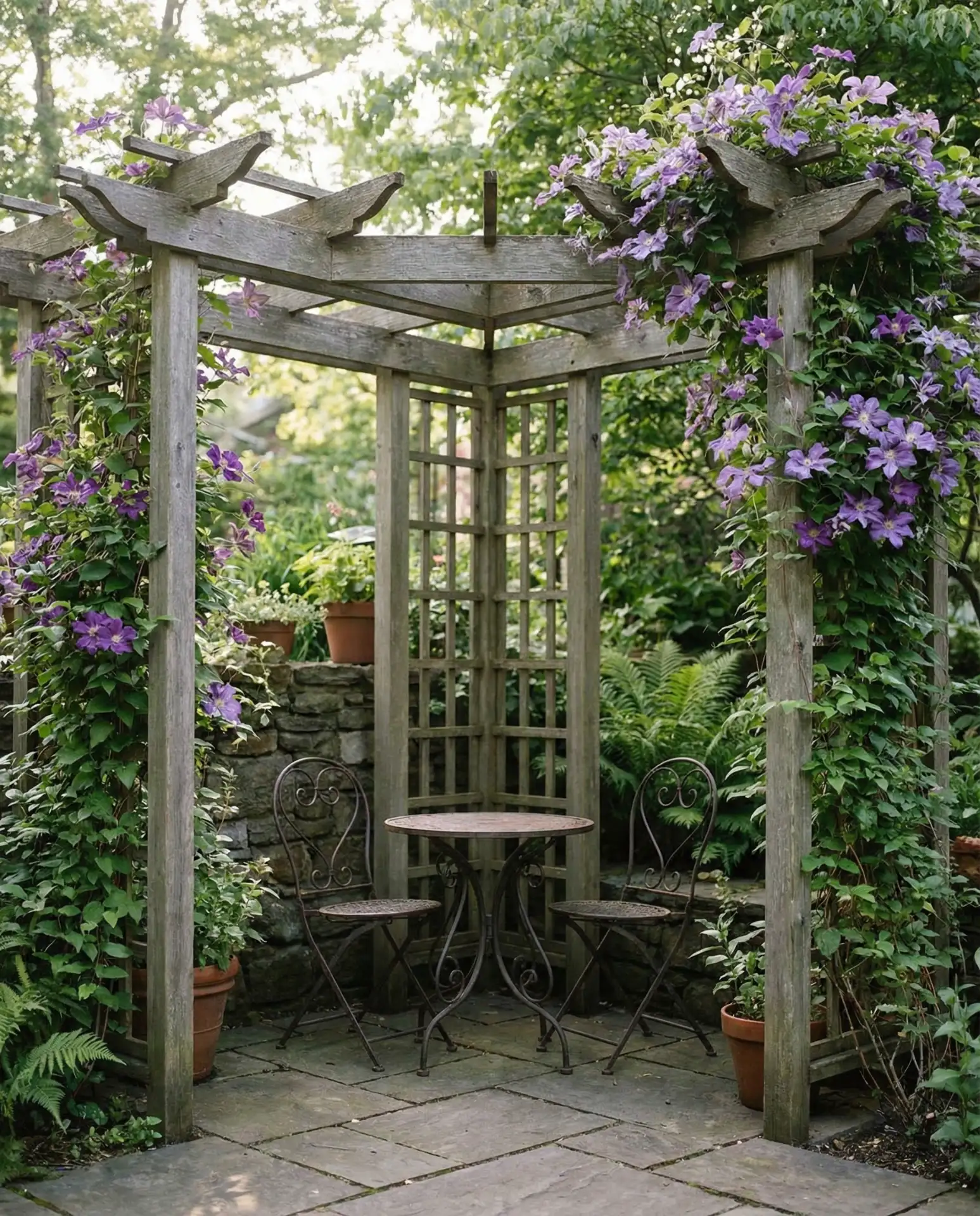 Corner Pergola with Climbing Vines 1