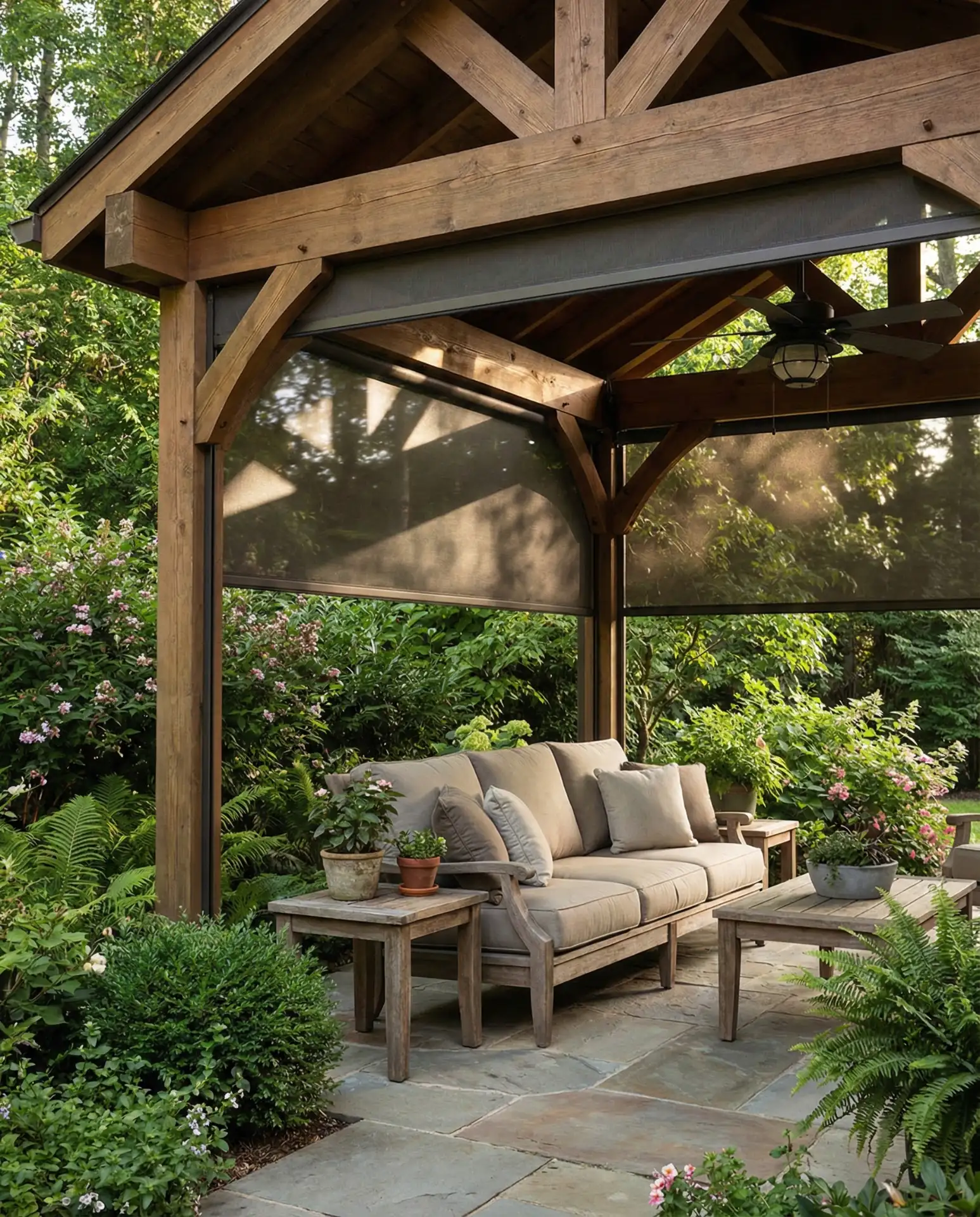 Covered Gazebo with Retractable Screens 1