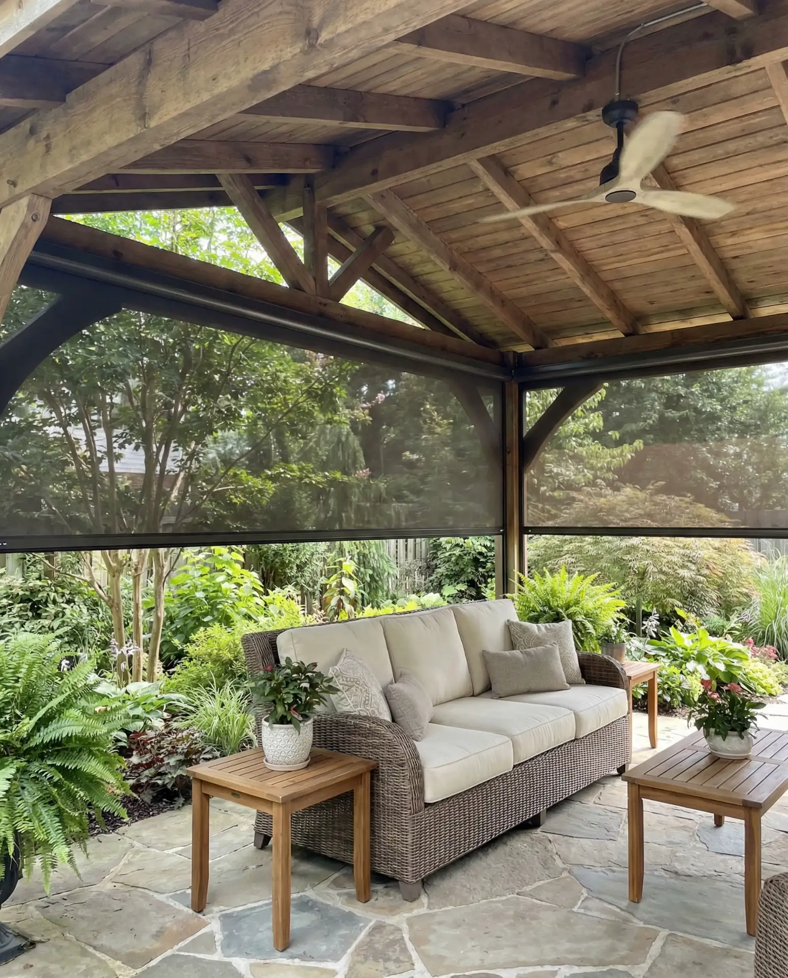 Covered Gazebo with Retractable Screens 2