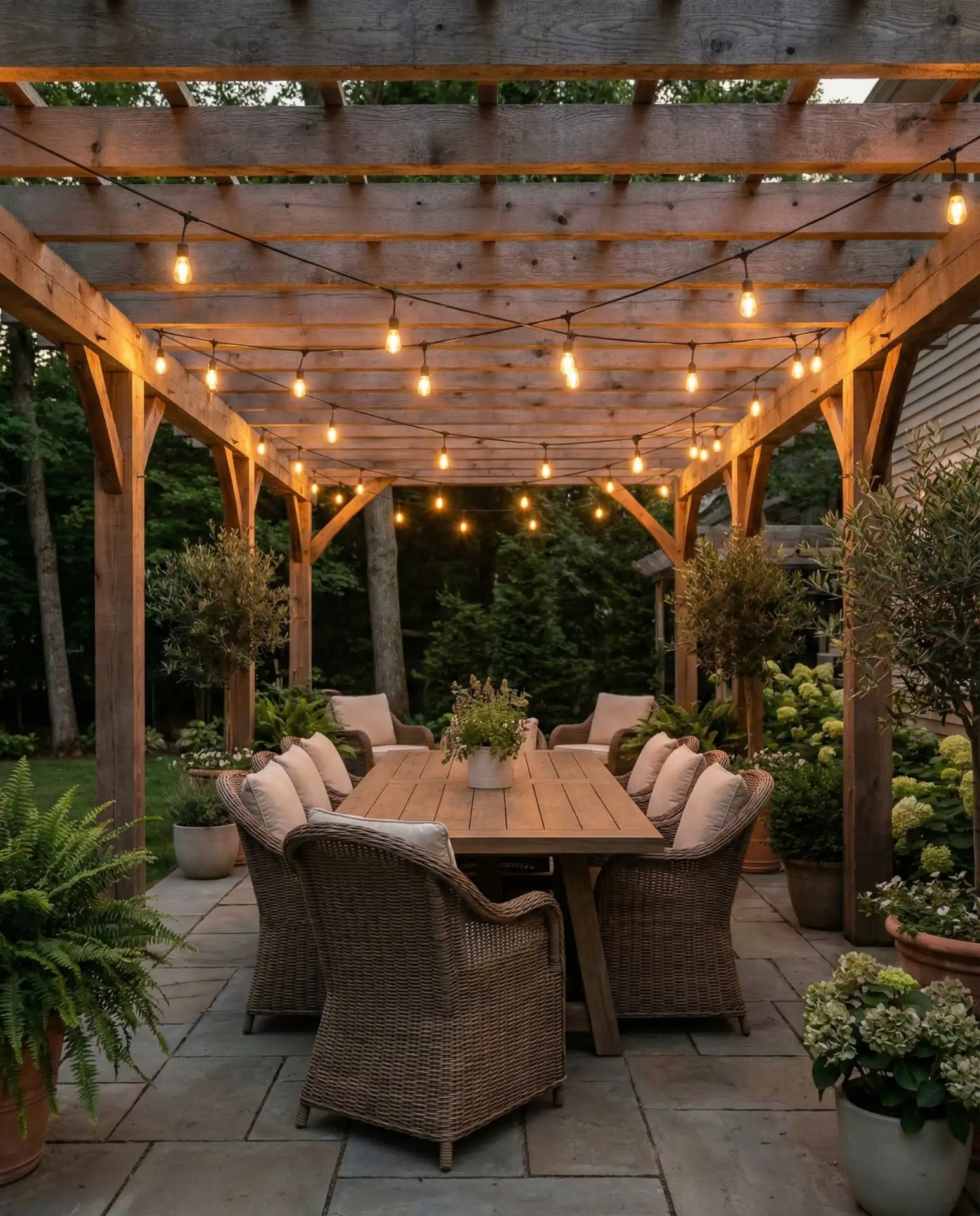 Covered Patio Dining with String Lights 2