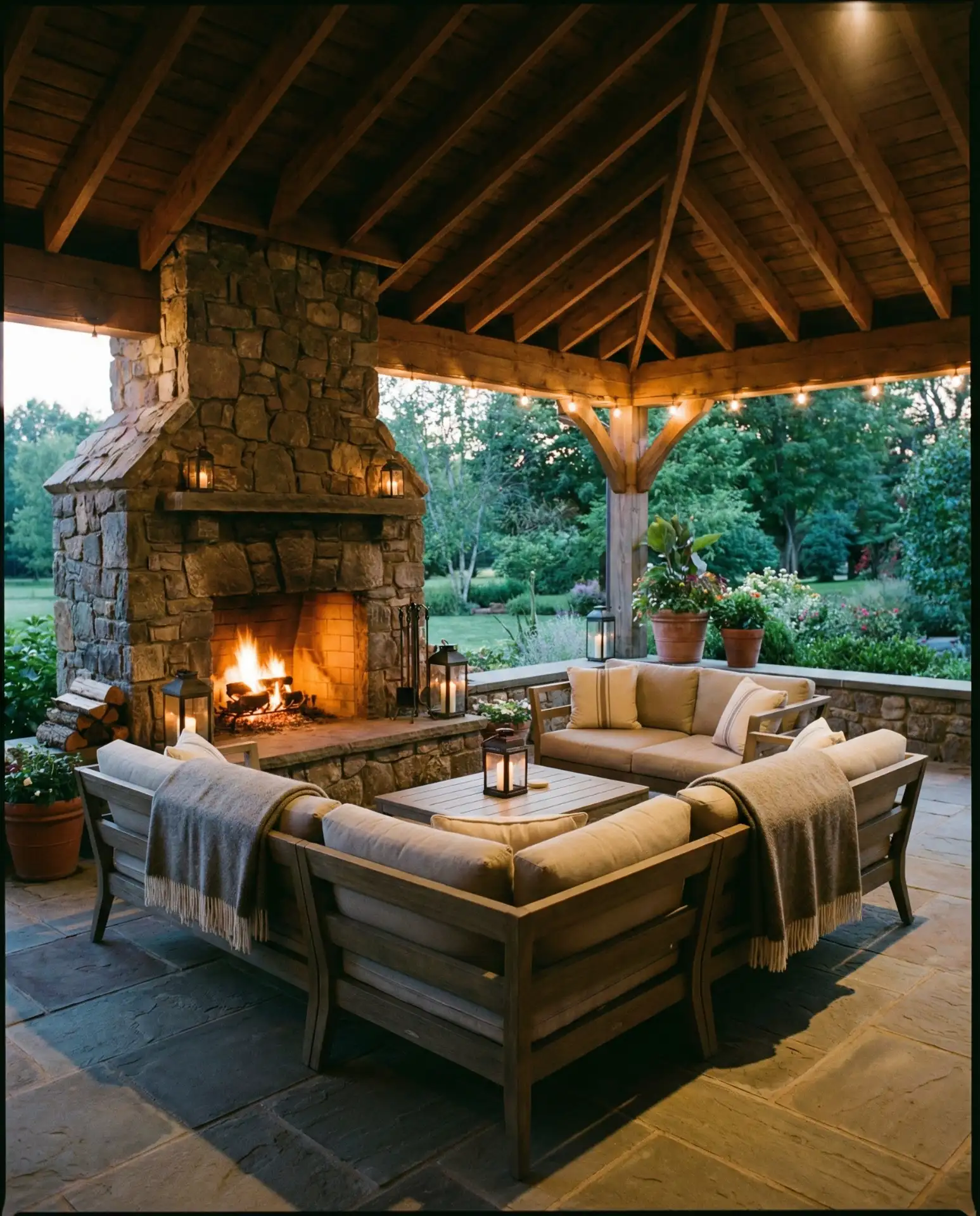 Covered Patio with Built-In Fireplace 2