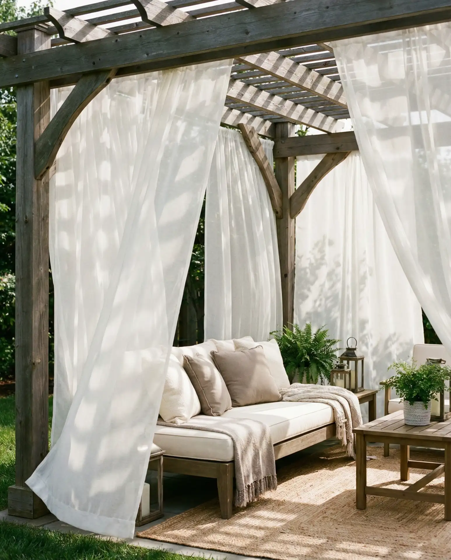 Covered Pergola with Draping Fabric Panels 1