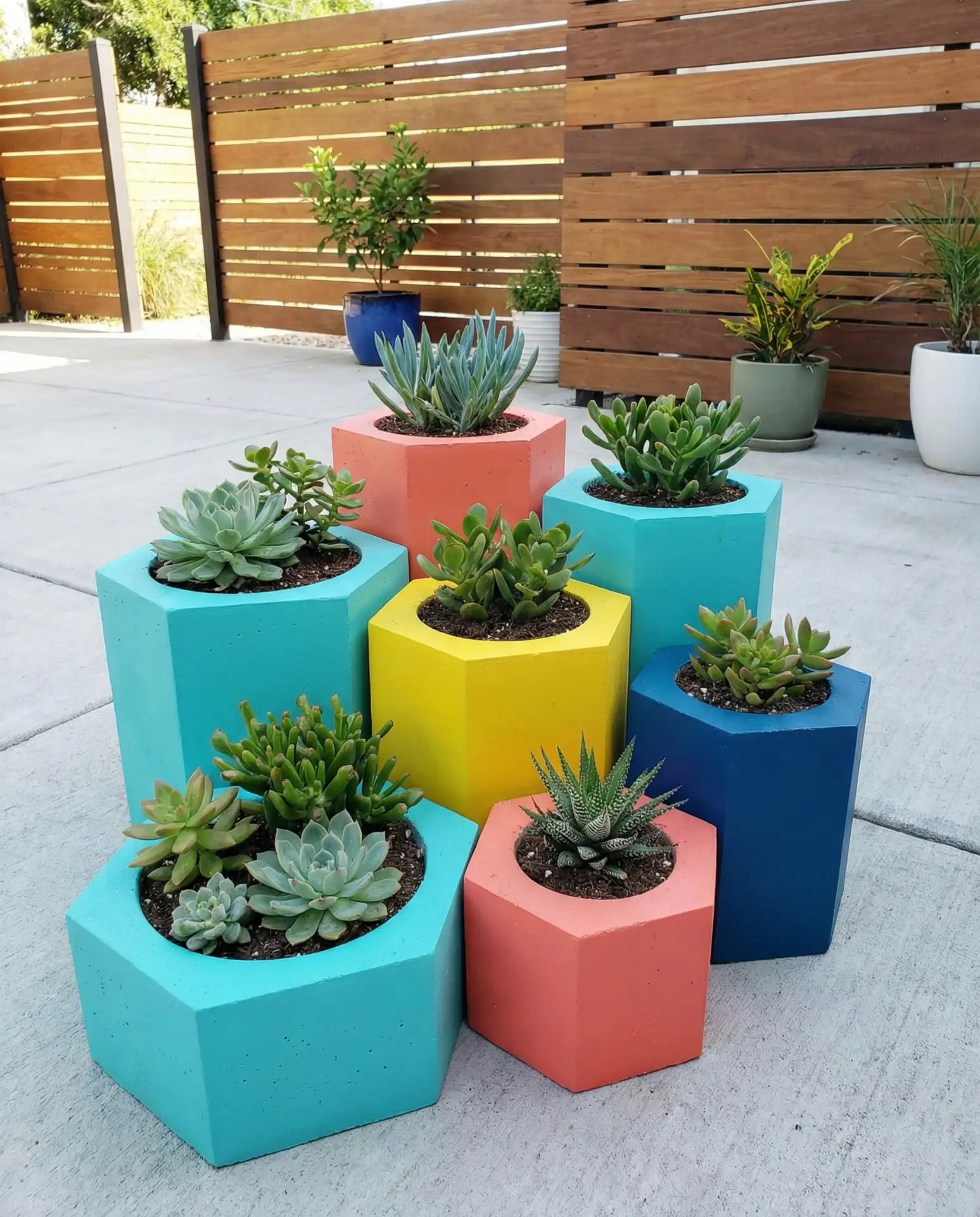 DIY Painted Concrete Planters in Geometric Shapes 2