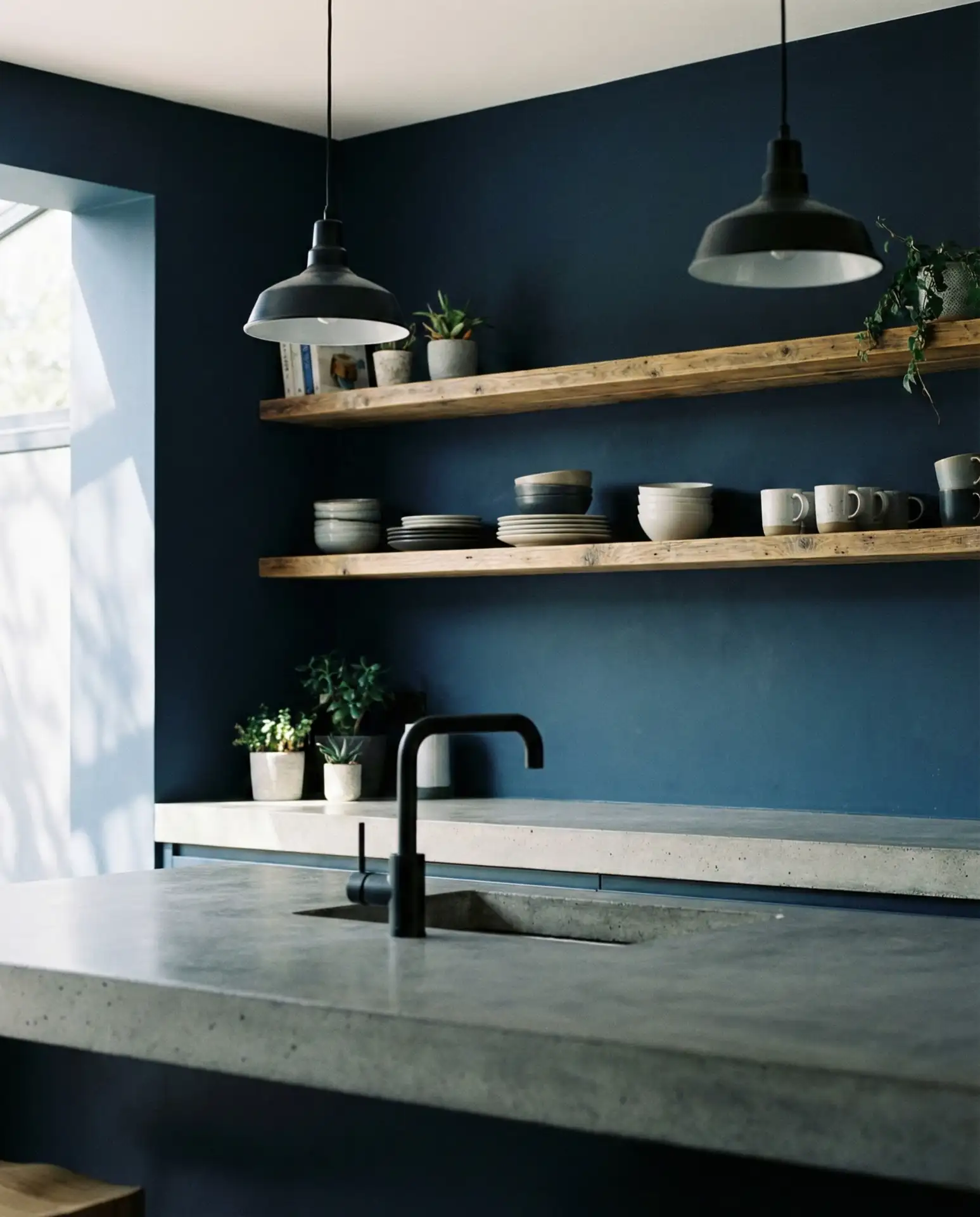 Dark Moody Walls with Open Shelving 1