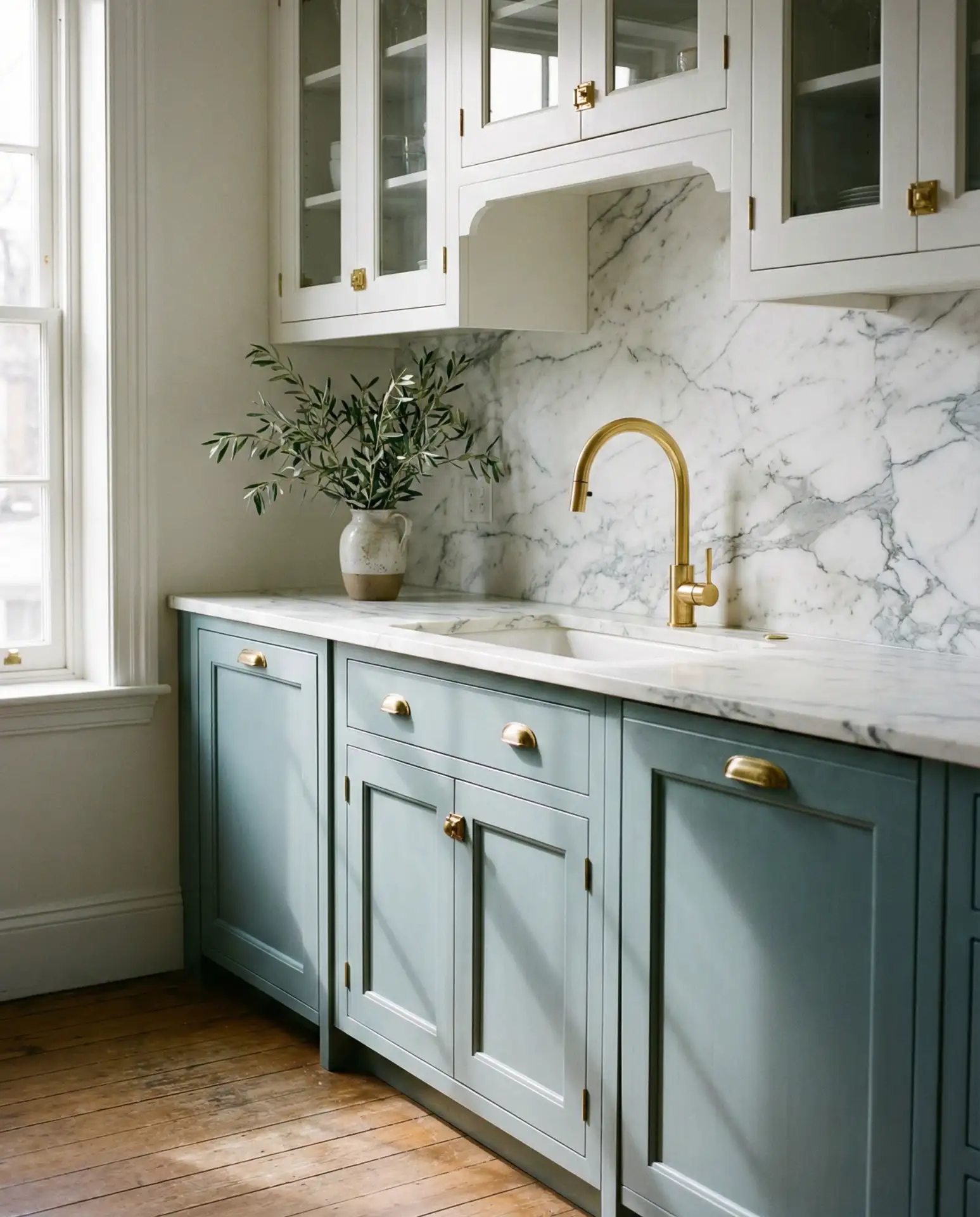 Duck Egg Blue with Marble Backsplash 1