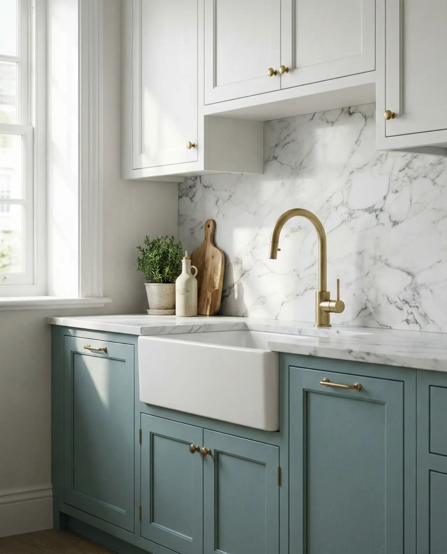 Duck Egg Blue with Marble Backsplash 2