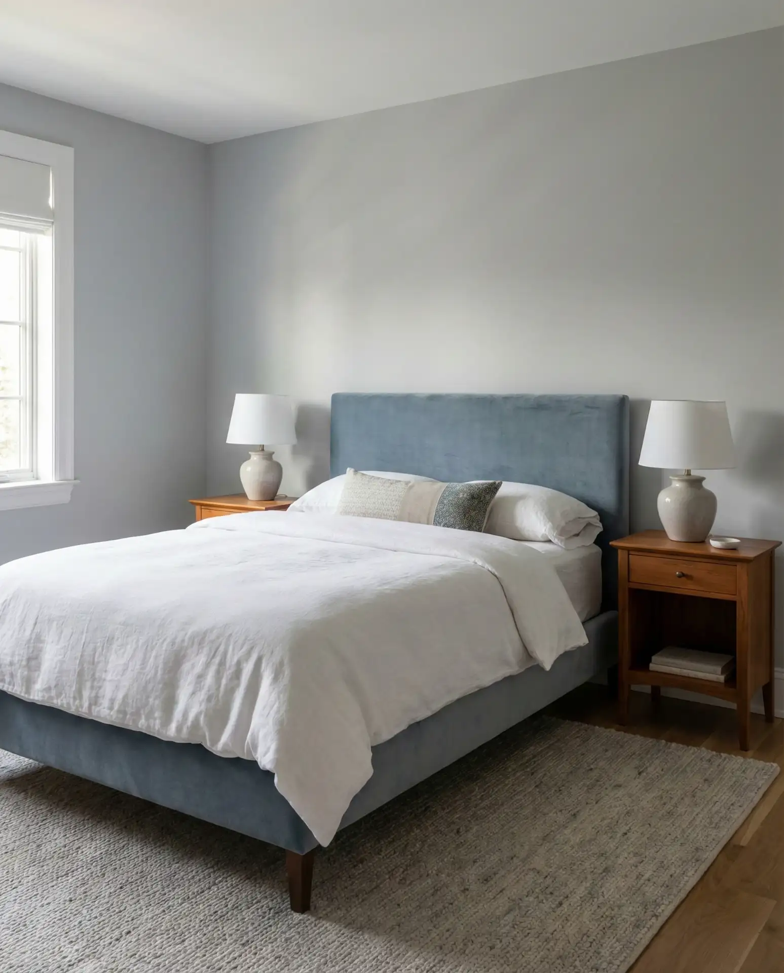 Dusty Blue Velvet Upholstered Bed 2