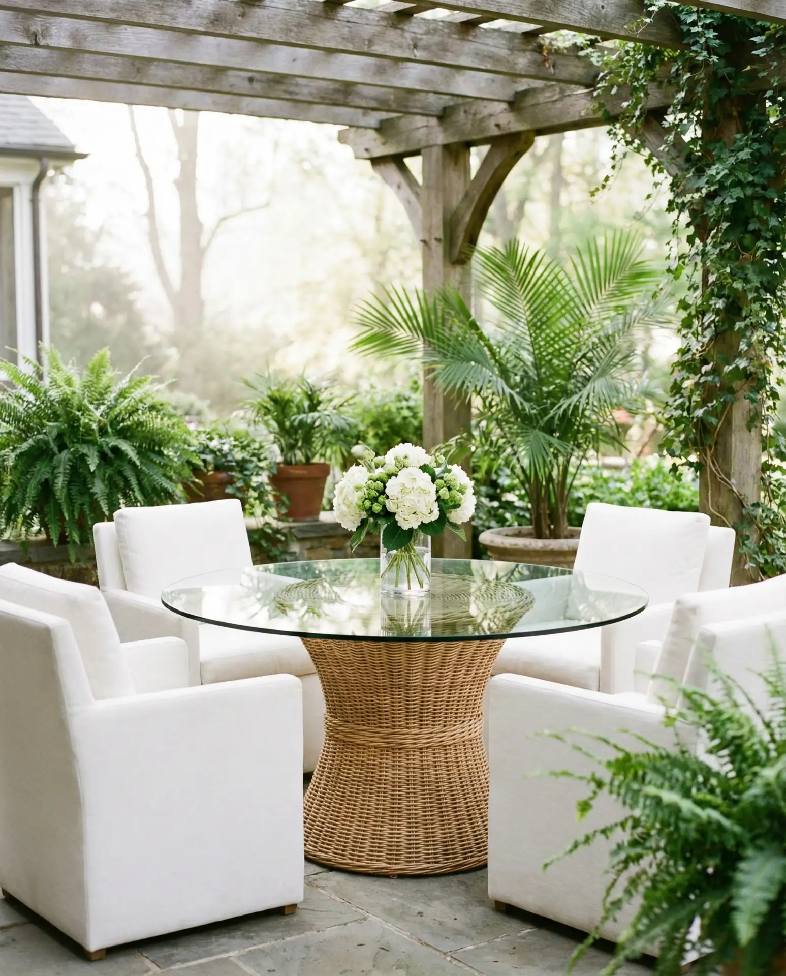 Elegant Glass Top with Wicker Base