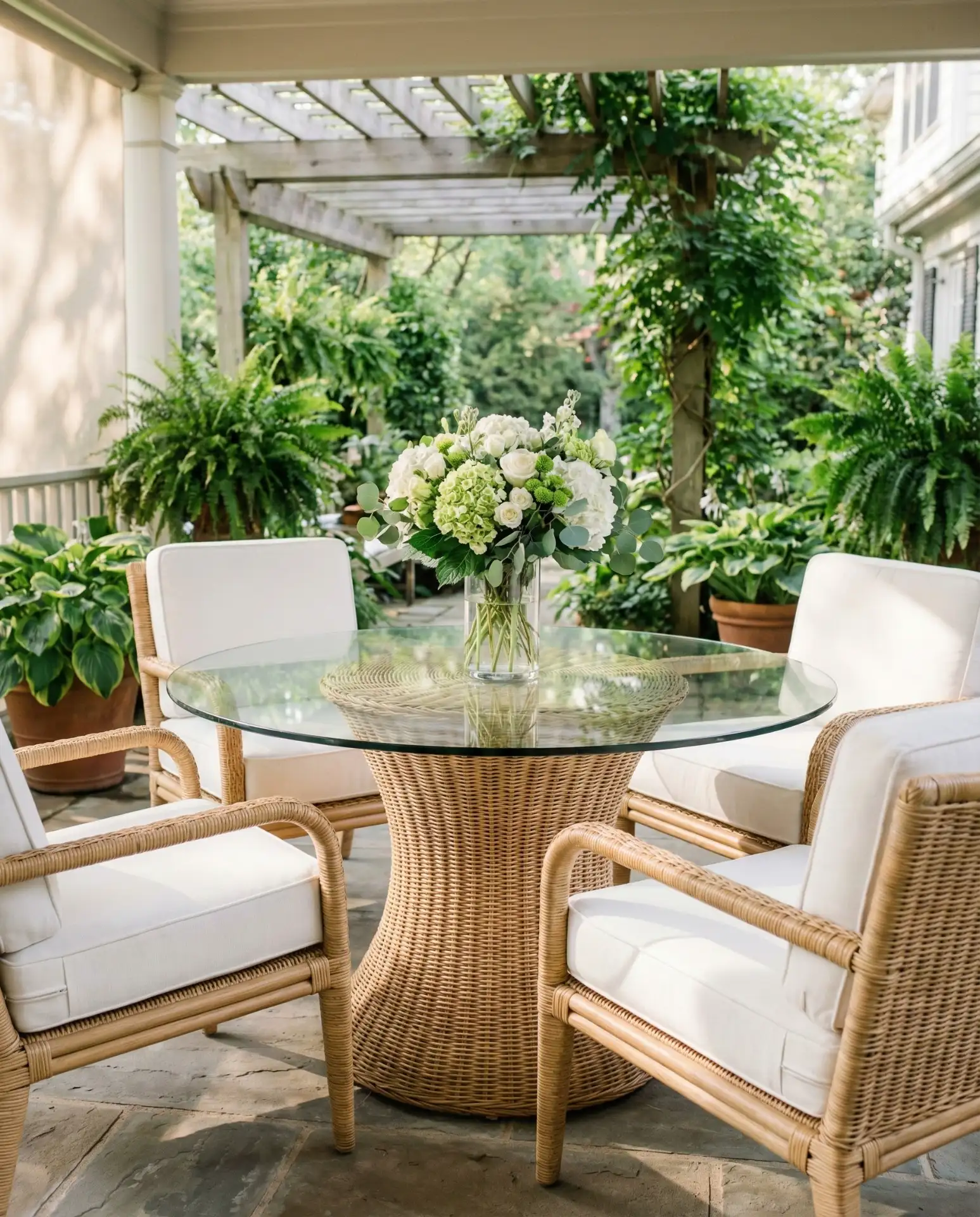 Elegant Glass Top with Wicker Base