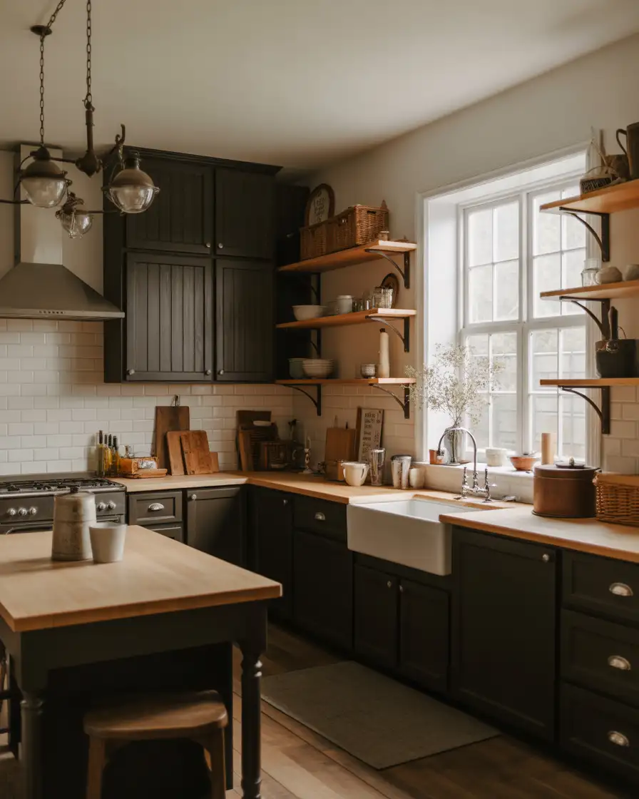 Farmhouse Black Kitchen with Apron-Front Sink 2