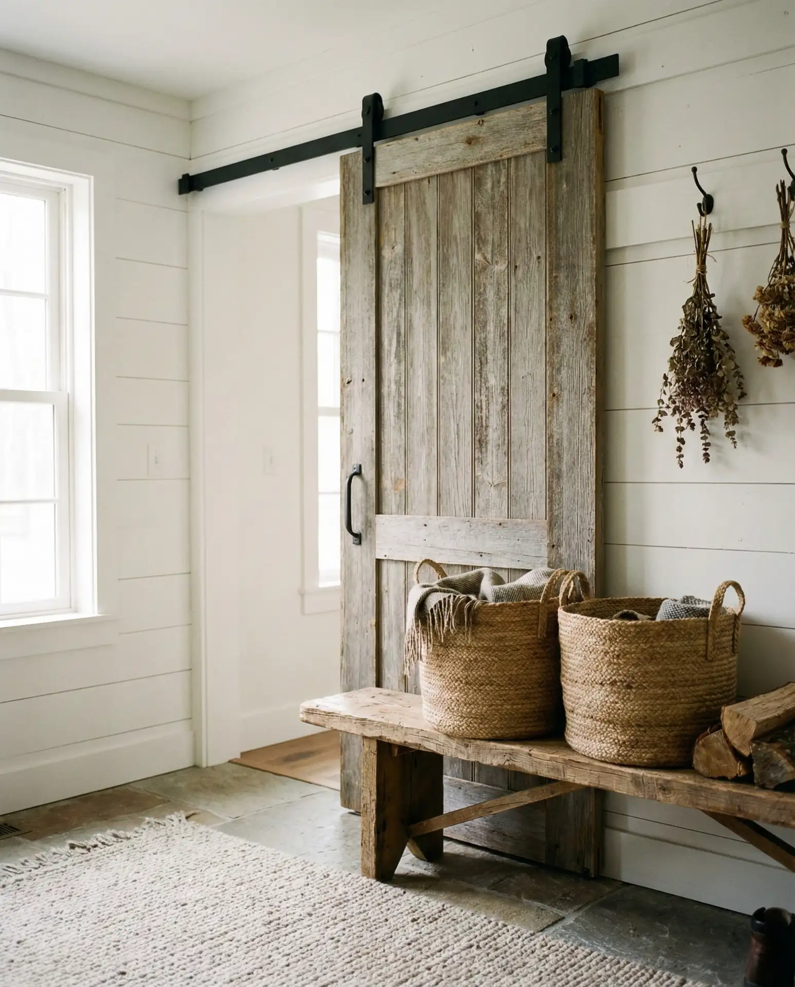 Farmhouse Entry with Sliding Barn Door 1