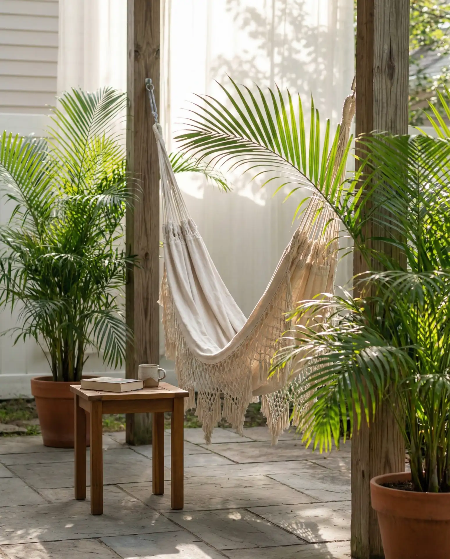 Fire Pit Seating with Woven Poufs 1