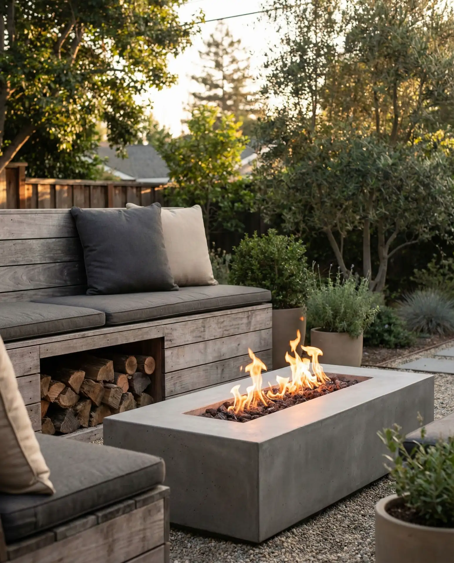 Fire Pit with Built-In Wood Storage Bench 2